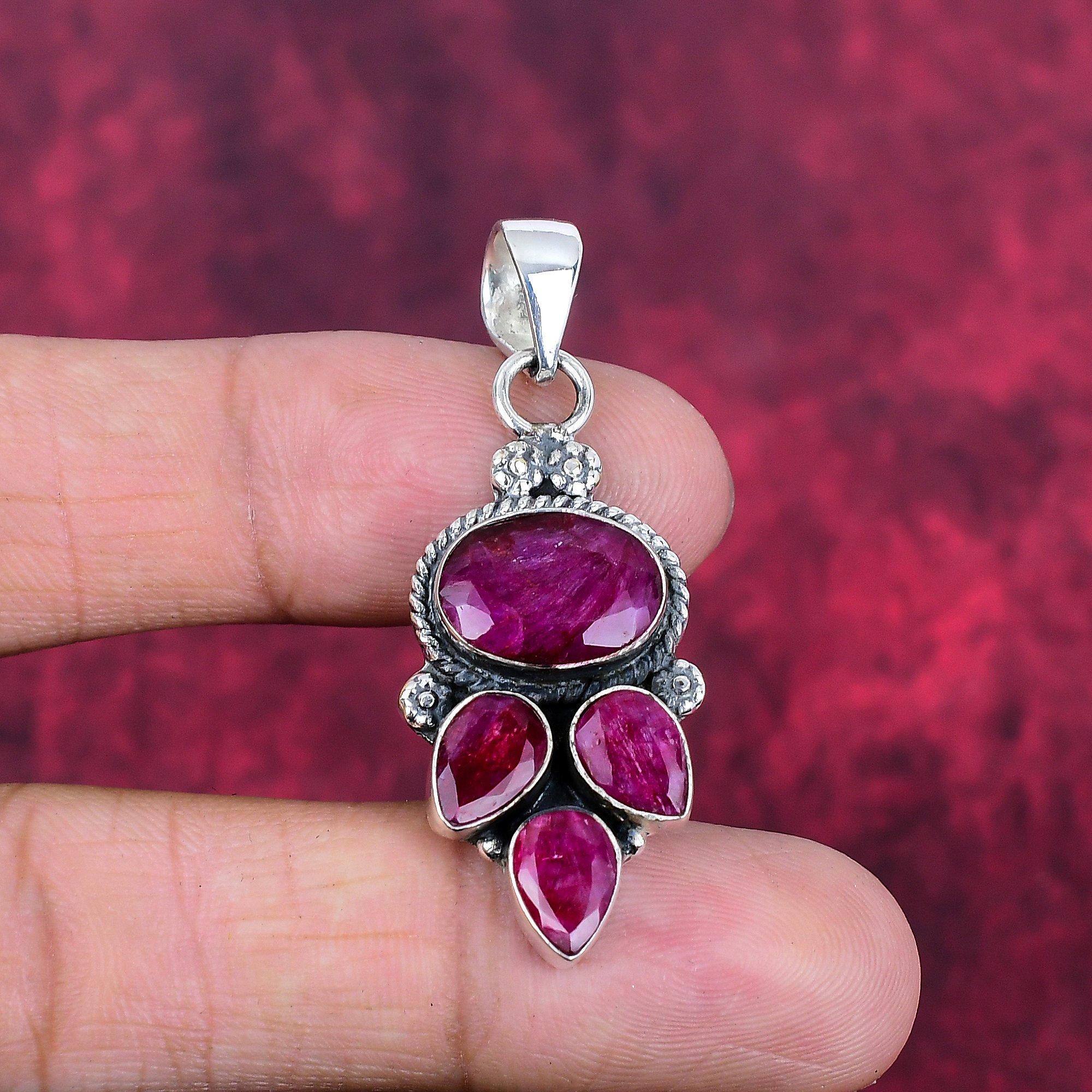 Hänge med rubin, Ädelstenssmycken, 925 Sterling Silver, Handgjort hänge, Smycken med senaste designen