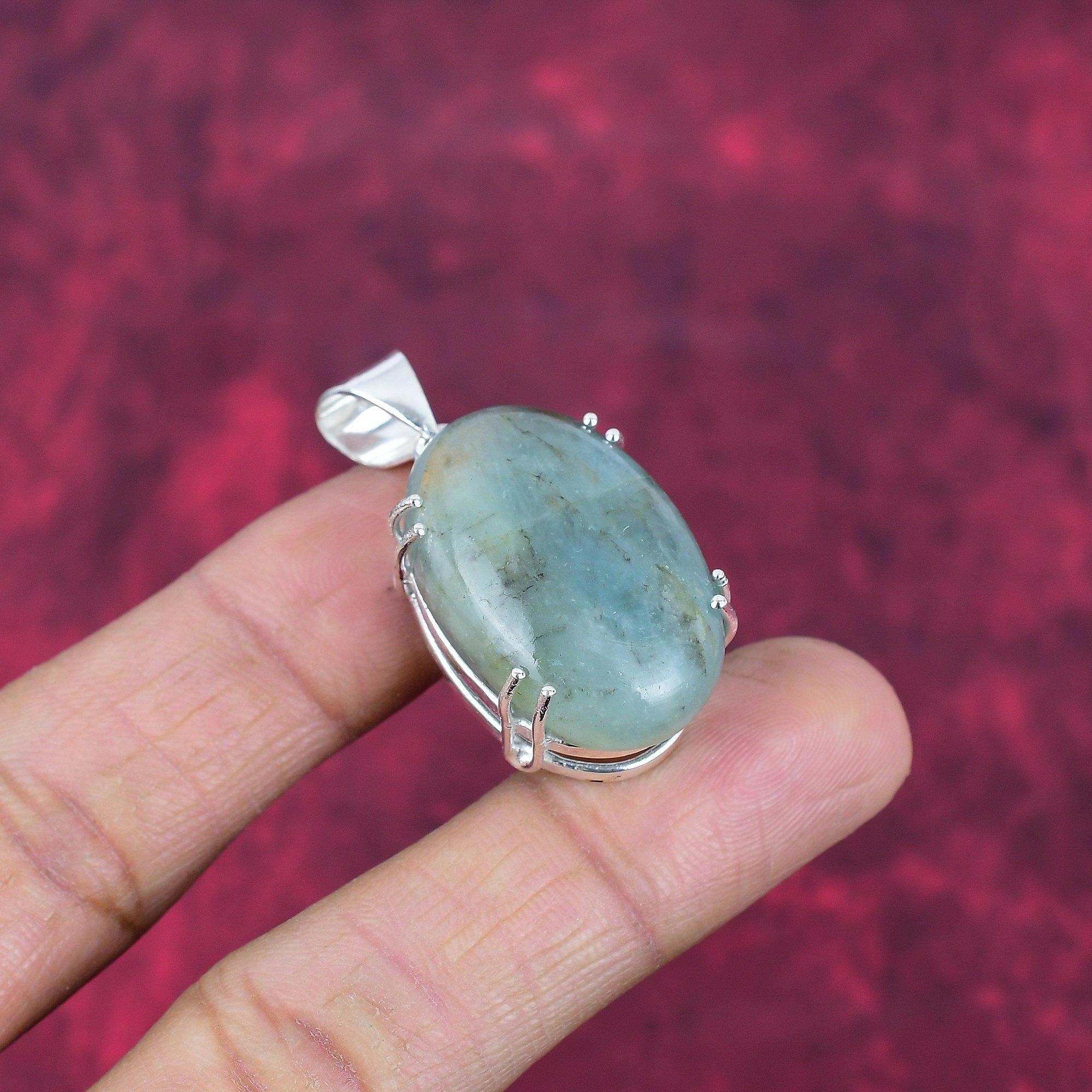 Akwamaryn 925 Solidny srebrny wisiorek, ręcznie robiona biżuteria z kamieni szlachetnych, prezent dla żony nowy wisiorek