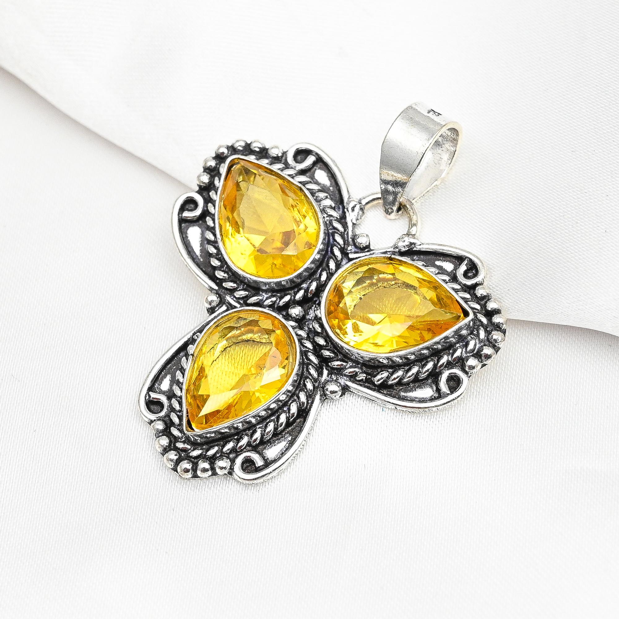 Μενταγιόν Citrine, κοσμήματα πολύτιμων λίθων από μασίφ ασήμι 925, χειροποίητο μενταγιόν, για την ημέρα των ευχαριστιών