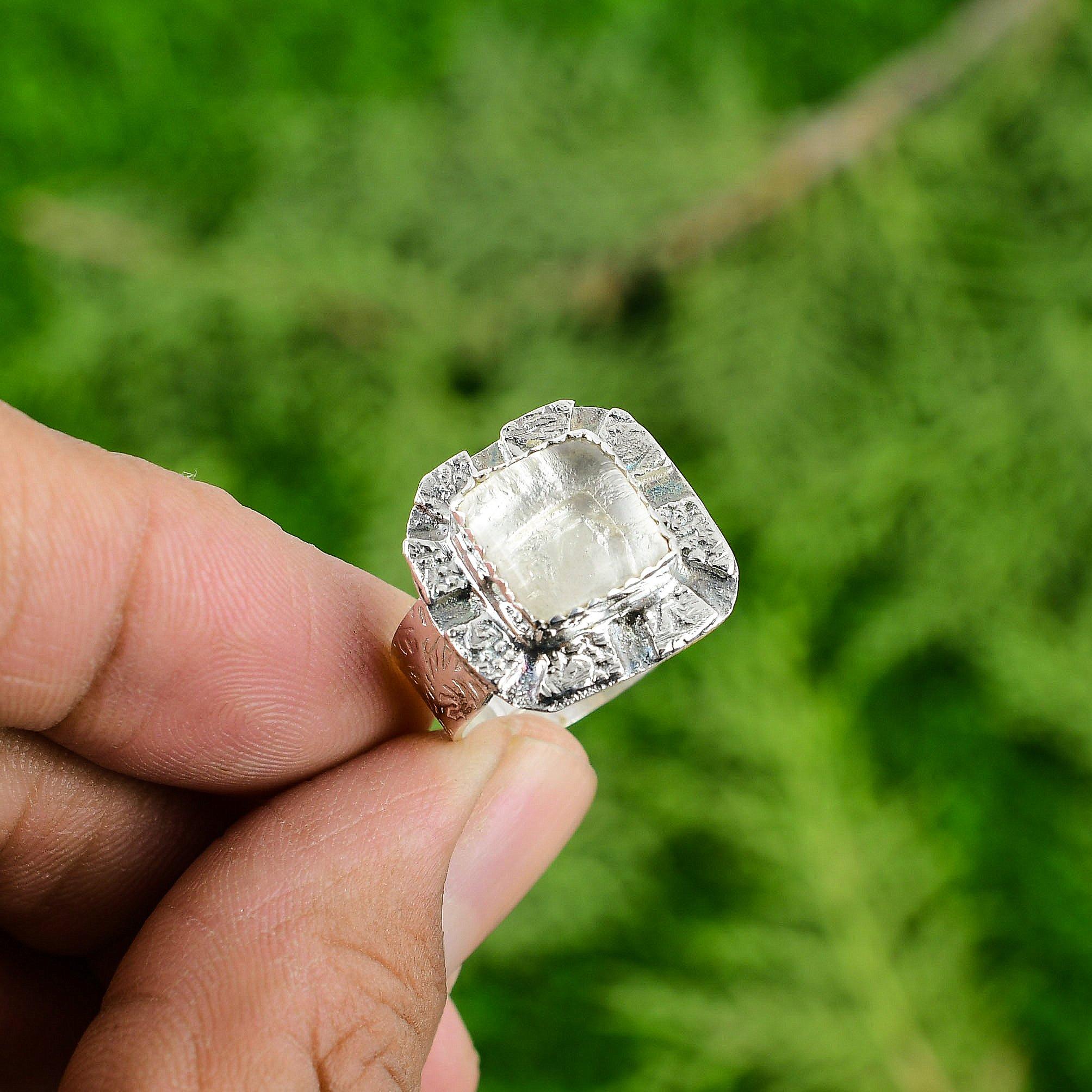 Crown Chakra Moonstone Gemstone Sterling Silver Statement Bezel New Ring Jewelry