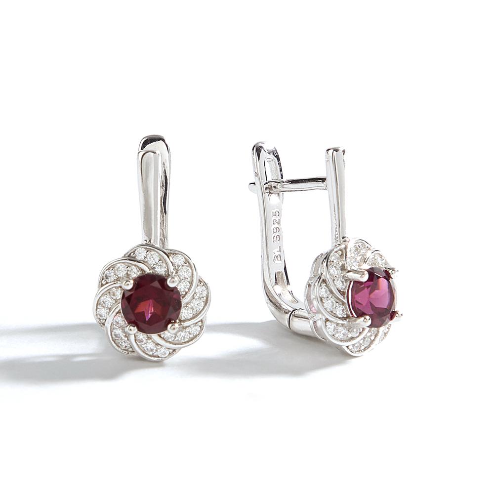 Flower Shape Design 925 Sterling Silver Women's Earrings Natural Round 5.0mm Rhodolite Garnet Fine Jewelry for Valentines Gifts