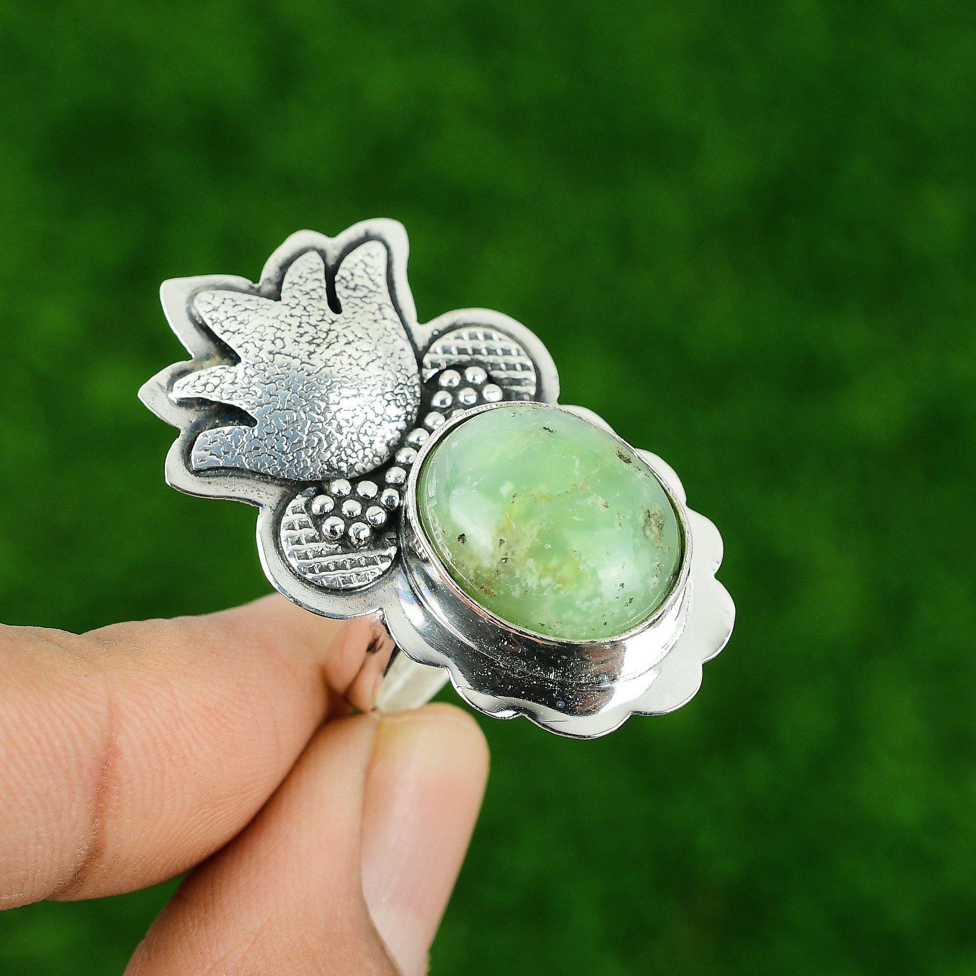 925 Silver Oval Natural Chrysoprase Statement New Promise Wife Heart Chakra Ring