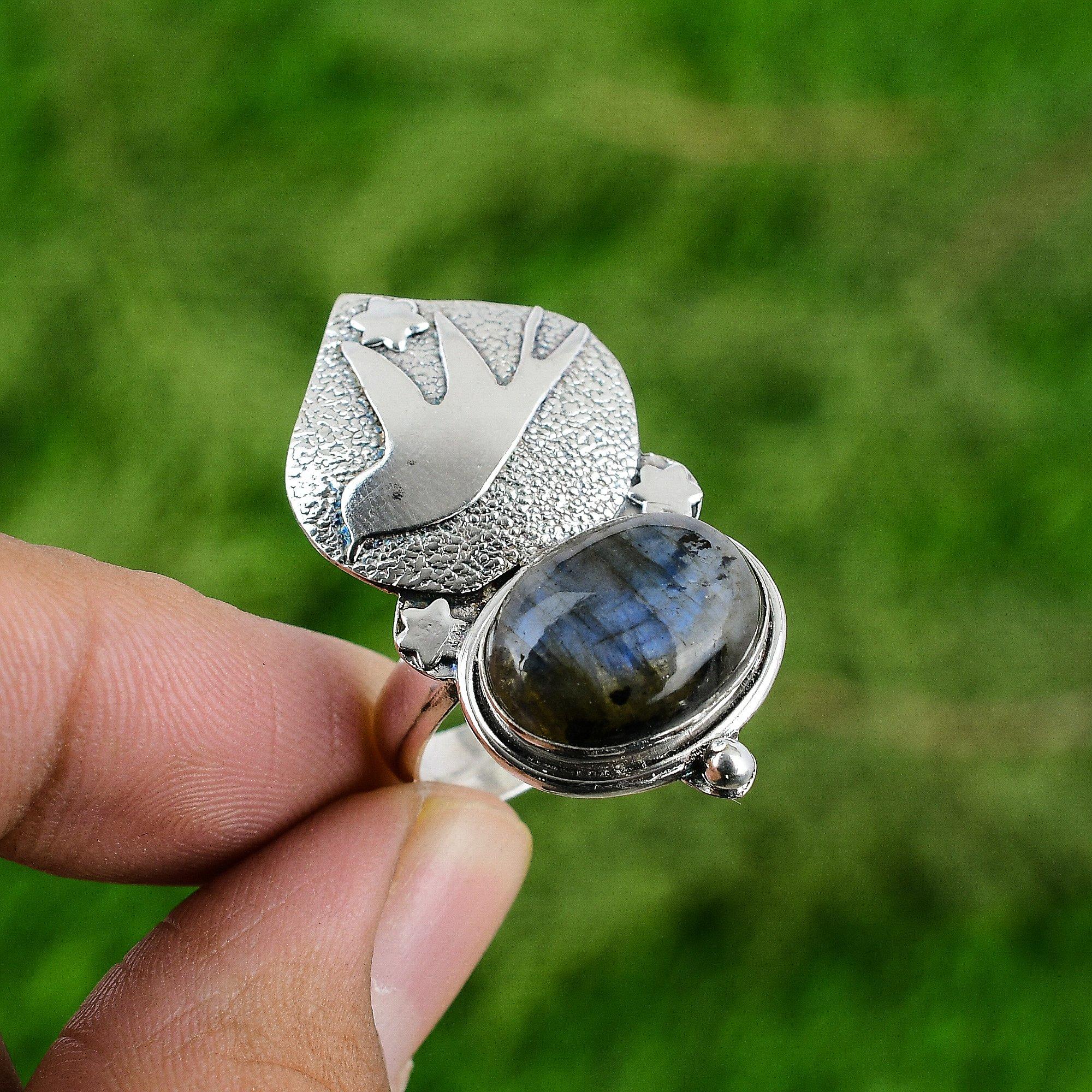 Womens day Sale 925 Silver Labradorite Gemstone Bird Stackable Wife Ring Jewelry