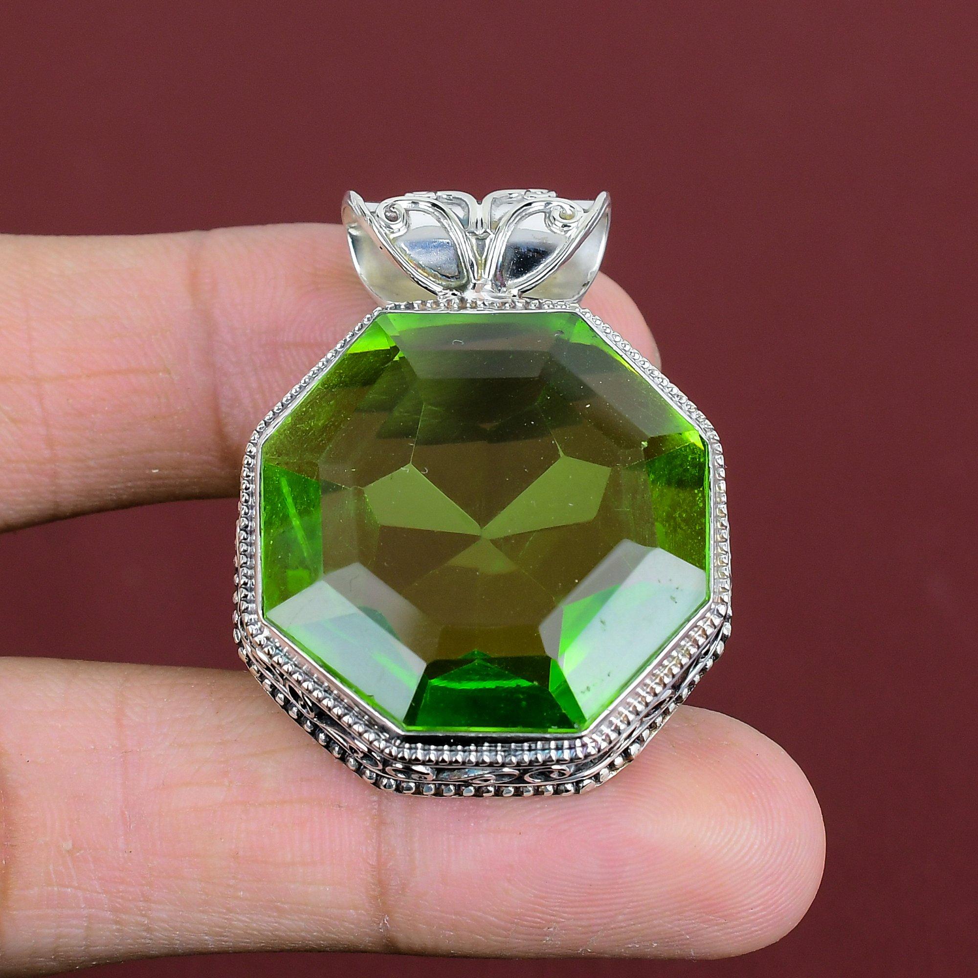 Faceted Peridot Pendant Genuine Gemstone Jewelry Handmade Pendant 925 Sterling Silver Pendant Vintage Pendant Gifts For Him Silver Jewelry