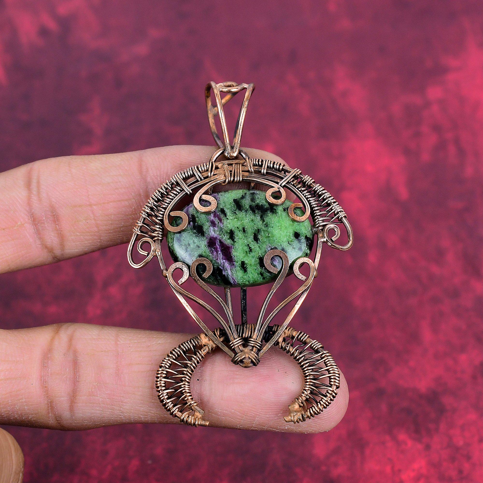 Ruby Zoisite Pendant Copper Wire Wrapped Gemstone Pendant Handmade Jewelry Tortoise Pendant Copper Jewelry Gifts for Him Wire Wrap Jewelry