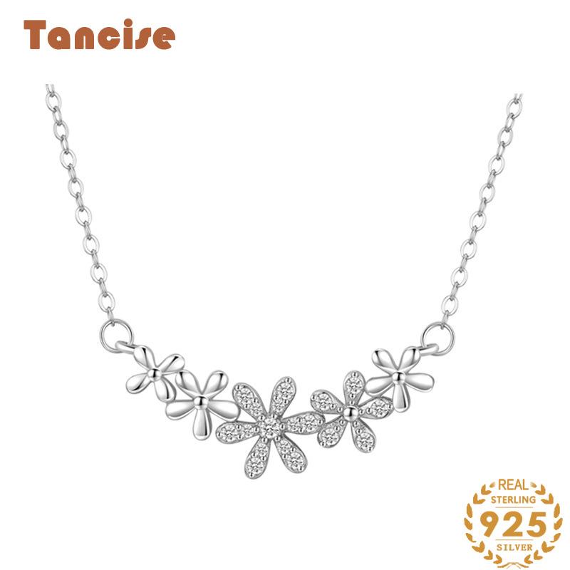 Tancise S925 Sterling Silver Necklace Women's Korean Version Simple Sweet Little Daisy Pendant Neck Chain Ins Clavicle Chain