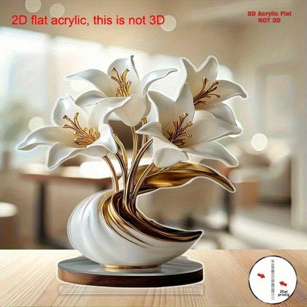 2D Flat Decorative Acrylic Vase and Lily Shaped Decorative Pieces for Bedroom Living Room Office | Cafe Wedding Memorial Birthday Easter