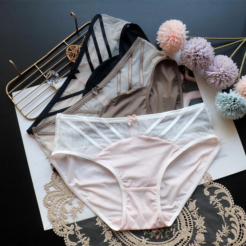 Thin Underwear Sexy Girls with Mesh Panties Women's Low-rise Breathable Women's Briefs