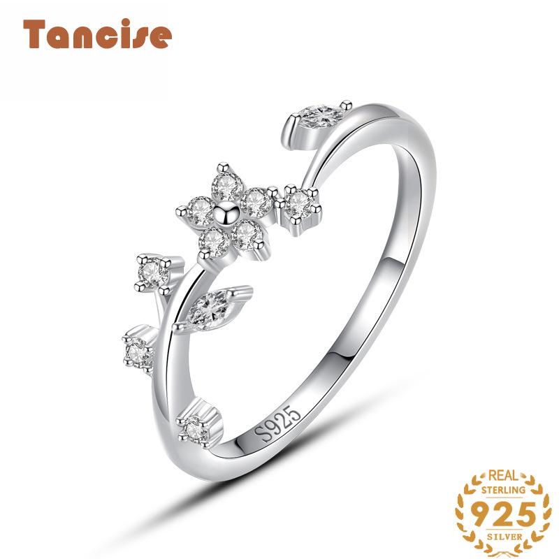 Tancise Classic 925 Sterling Silver  Zircon Ring Ladies Jewelry Wedding Promise Party Gift