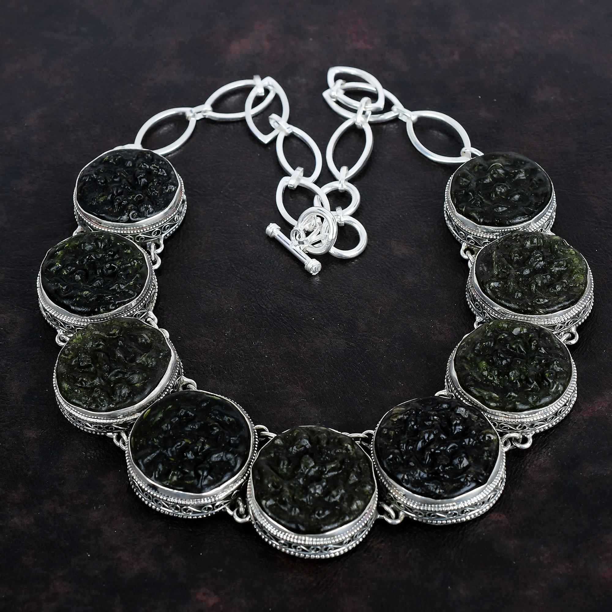 Moldavite Necklace Real Gemstone Jewelry Vintage Necklace 925 Sterling Silver Necklace Adjustable Chain Necklace Handmade Jewelry For Gifts