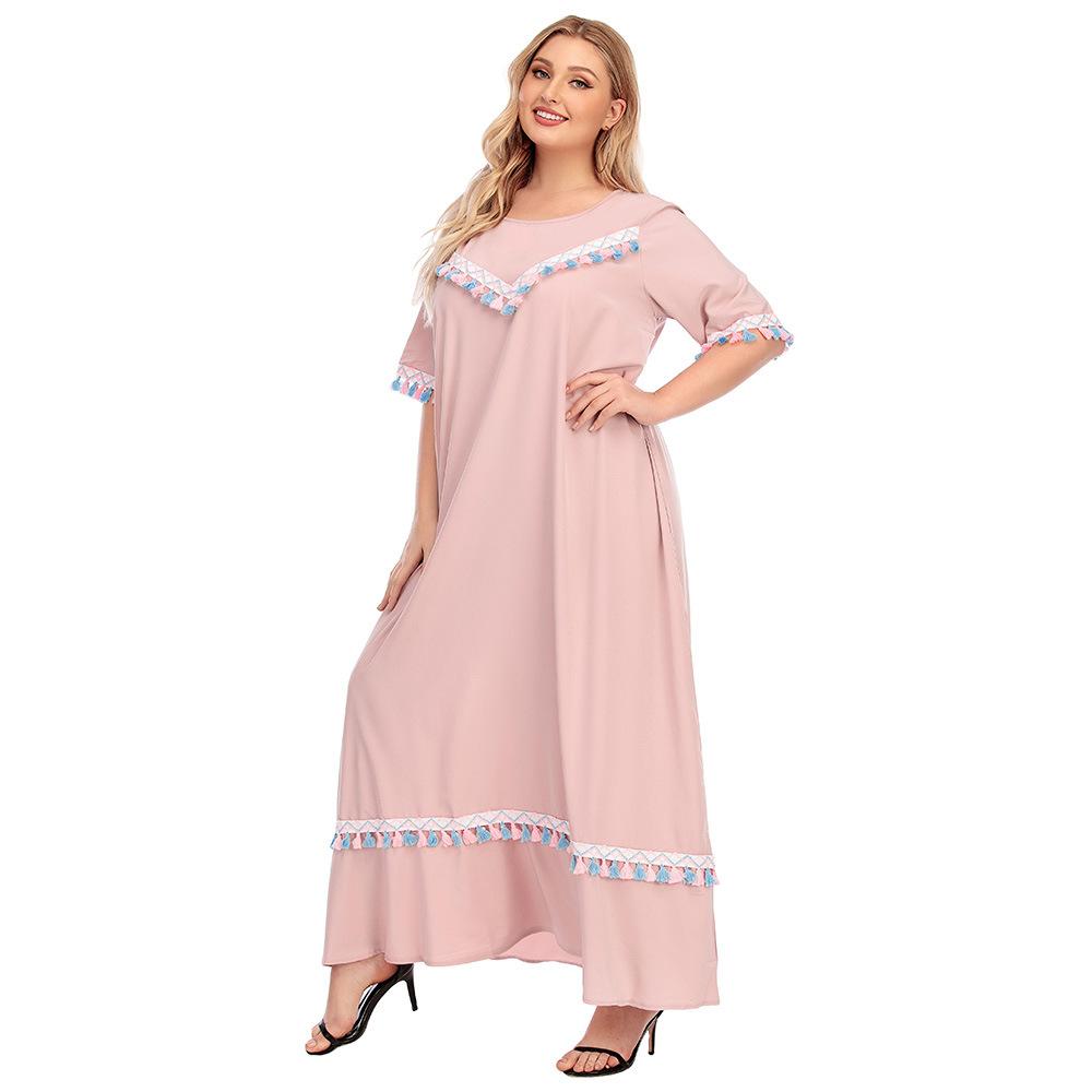 Sommerfrauenkleid Plus-Size-Nationalwind-Kurzarmkleid mit lockeren Fransen