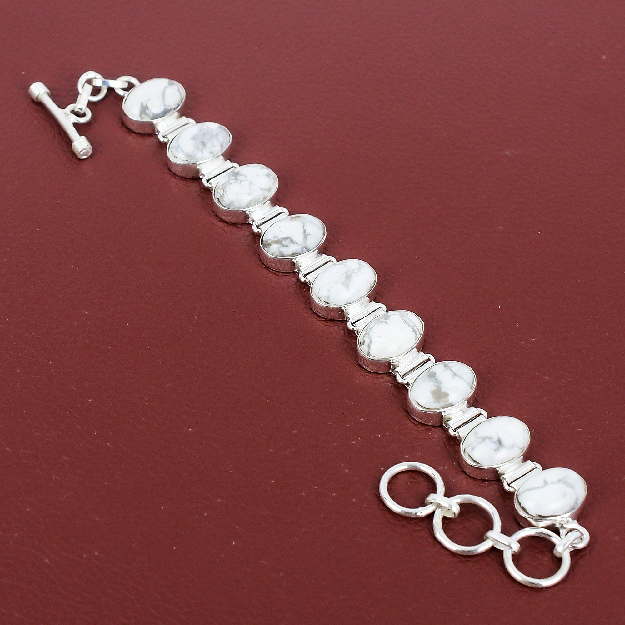 Howlite Bracelet Handmade Gemstone Bracelet 925 Sterling Silver Bracelet Adjustable Chain Bracelet Gifts For Him Beautiful Howlite Jewelry