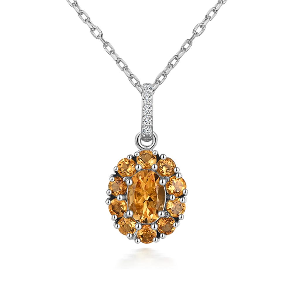 Brilliant and elegant natural Citrine 925 sterling silver pendant necklace for ladies' birthday and anniversary gifts