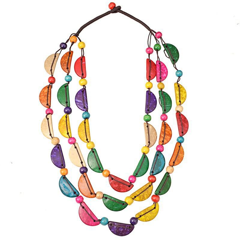 Cu mai multe straturi margele pandantiv lemn colier lung bijuterii boho vintage guler lucrat manual