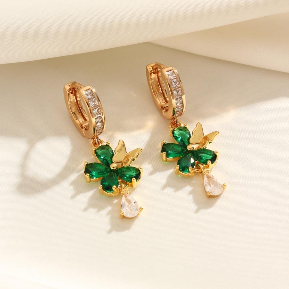 1 Pair Fashion Butterfly Flowers Zirconia Dangle Earrings for Women Golden Earring Jewelry Wedding Party Accessories