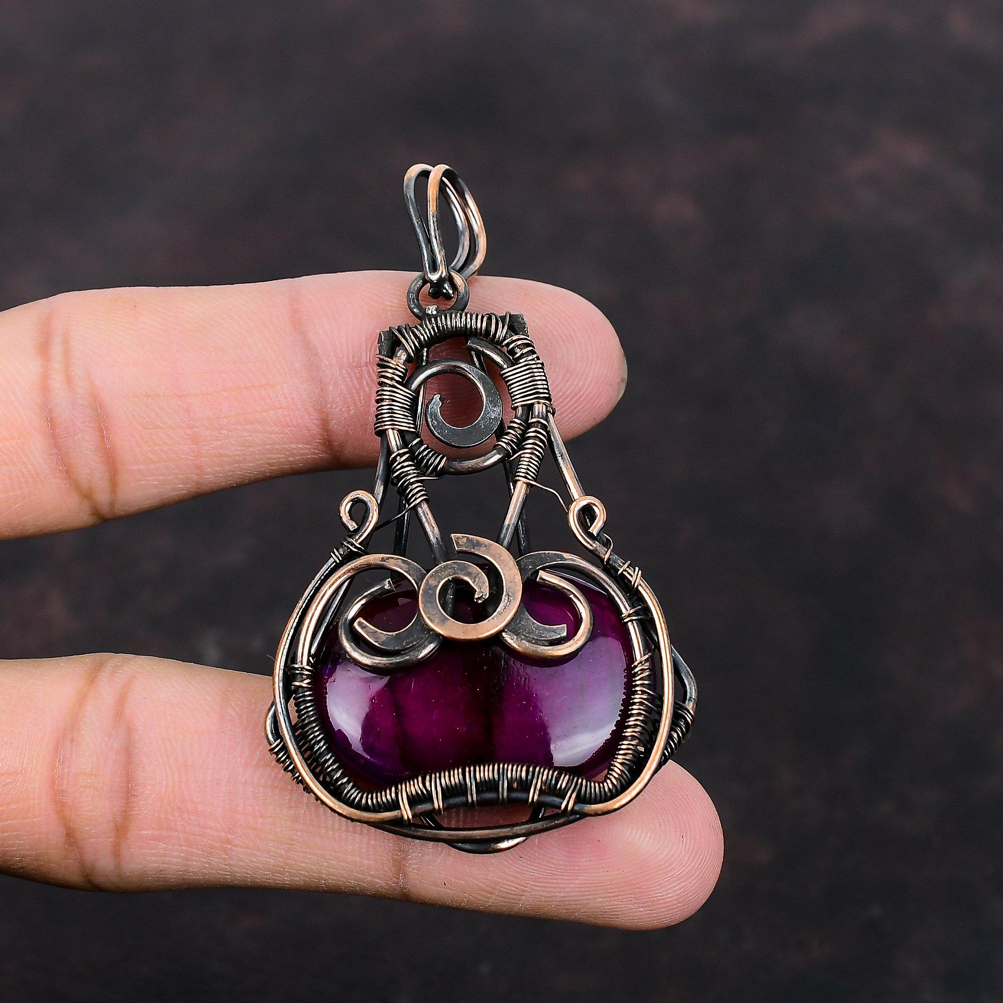 Purple Fire Labradorite Pendant Copper Wire Wrapped Pendant Handmade Copper Jewelry Gemstone Pendant Wire Wrap Jewelry For Gift Boho Pendant