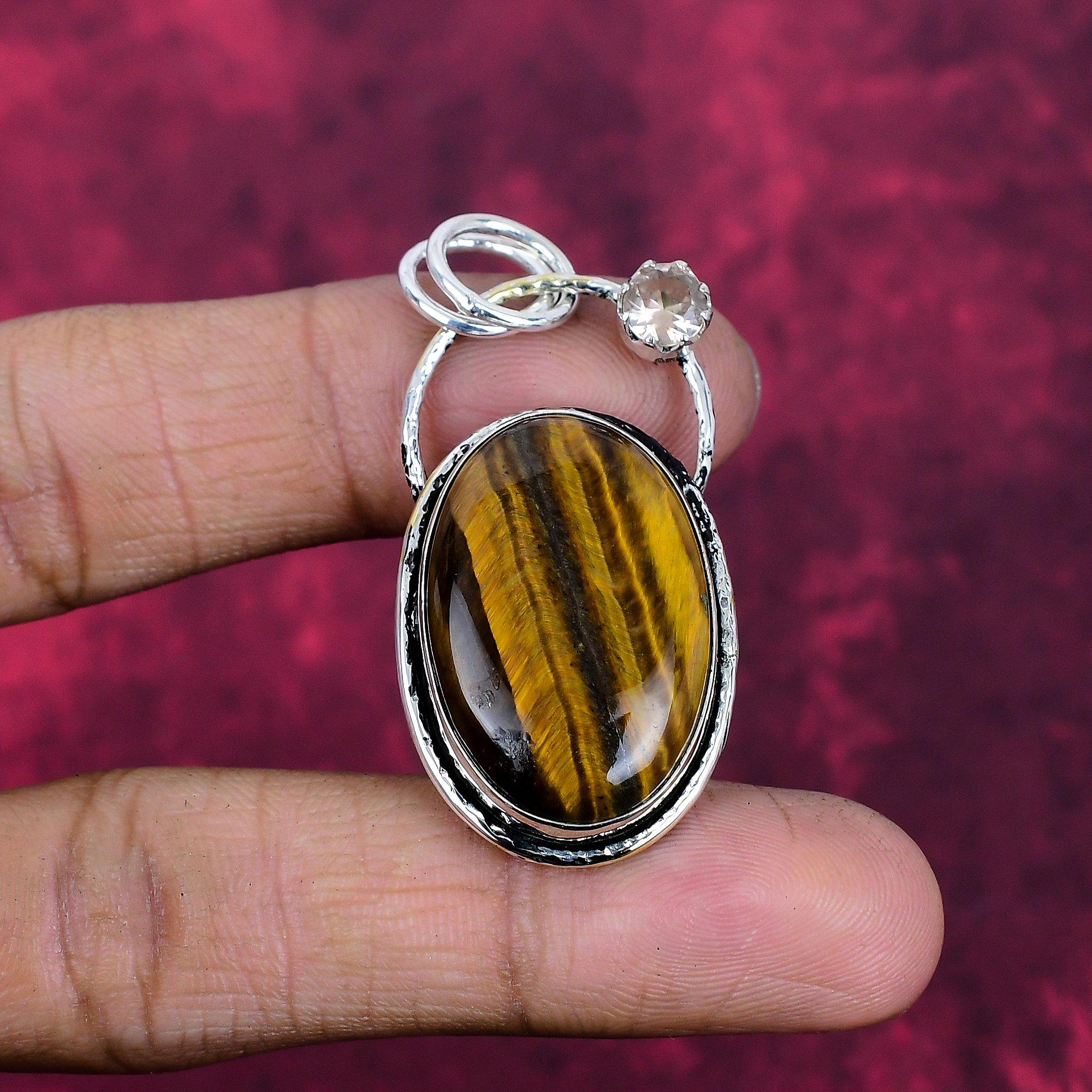 Tiger Eye & Morganite Pendant, 925 Solid Sterling Silver Jewelry, Gemstone Pendant, Gift For Her Handmade Beautiful Jewelry