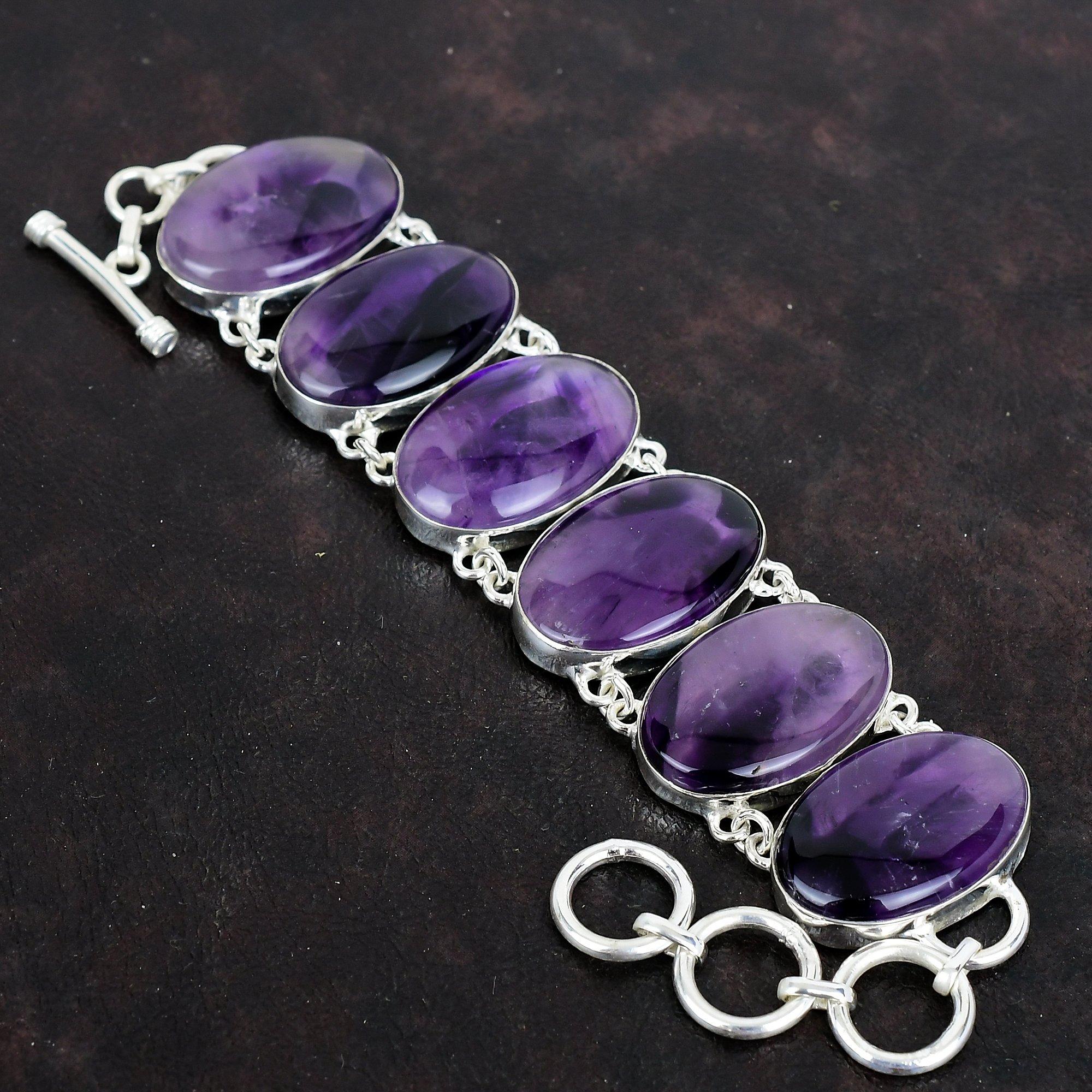 Star Amethyst Bracelet Original Gemstone Bracelet 925 Sterling Silver Bracelet Adjustable Chain Bracelet Gifts for Mom Handmade Boho Jewelry
