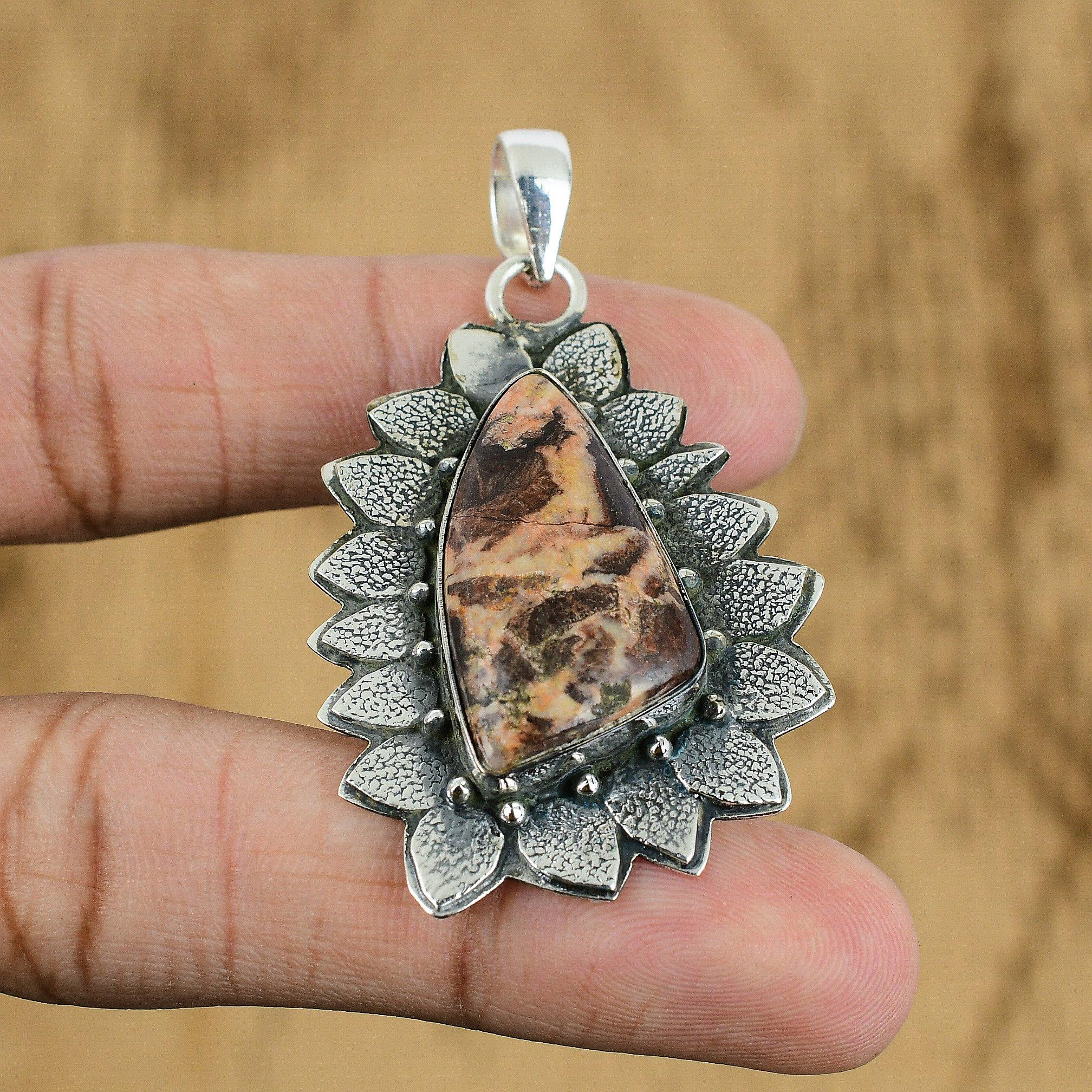 Anniversary Gift For Her Natural Coconut Jasper Gemstone Pendant 925 Silver