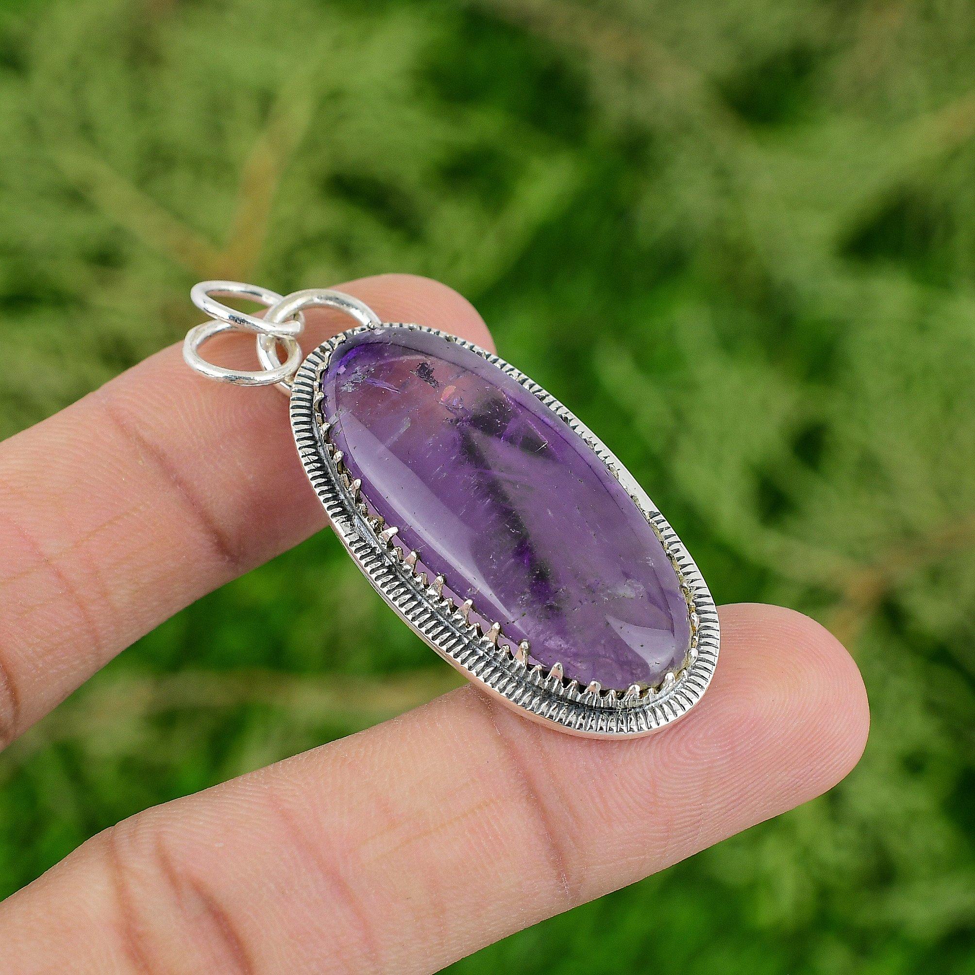 Sterling Silver Natural Star Amethyst Mother Art Deco February Birth New Pendant