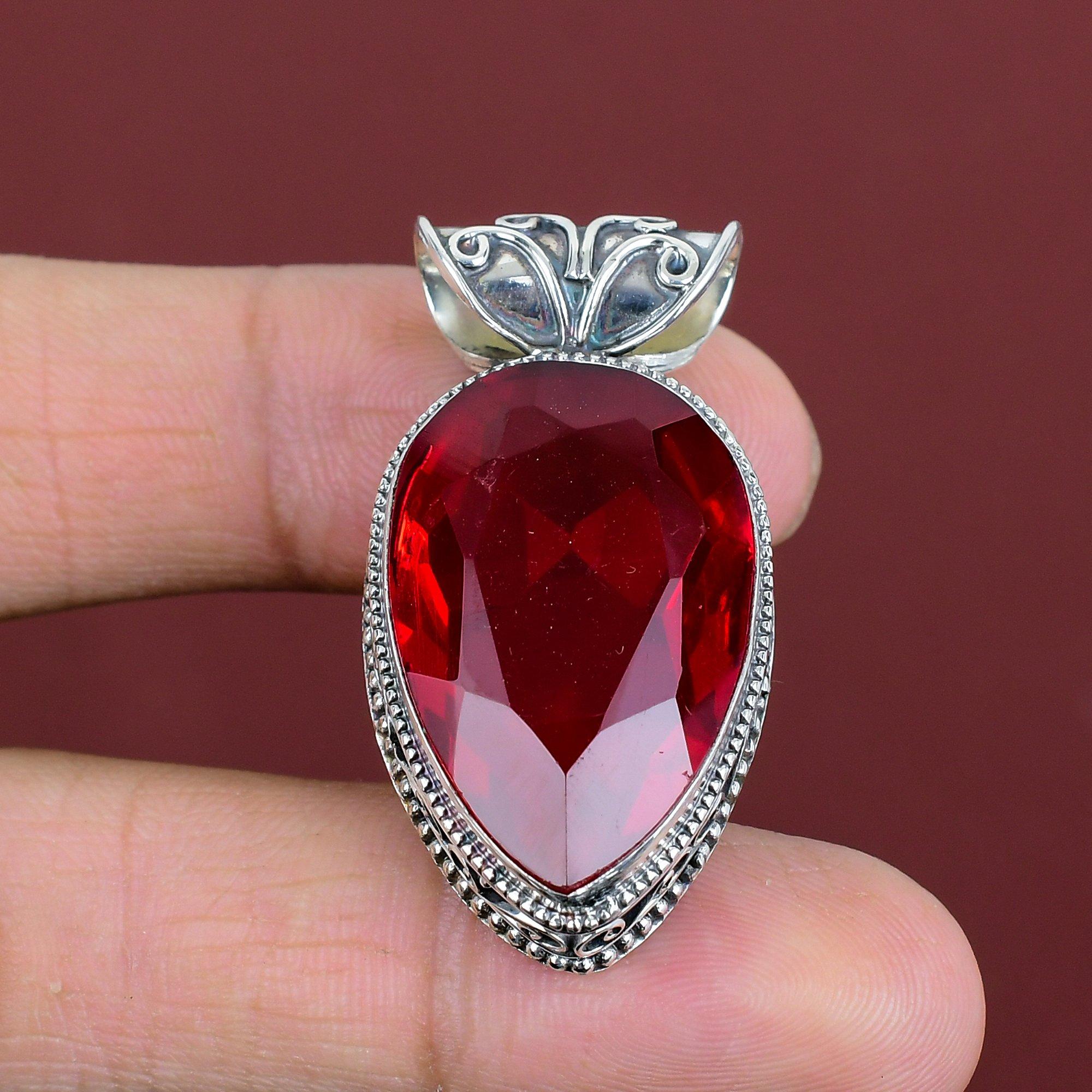 Faceted Mozambique Garnet Pendant Vintage Pendant Gemstone Pendant Unique Jewelry 925 Sterling Silver Pendant  Handmade Pendant Wedding Gift
