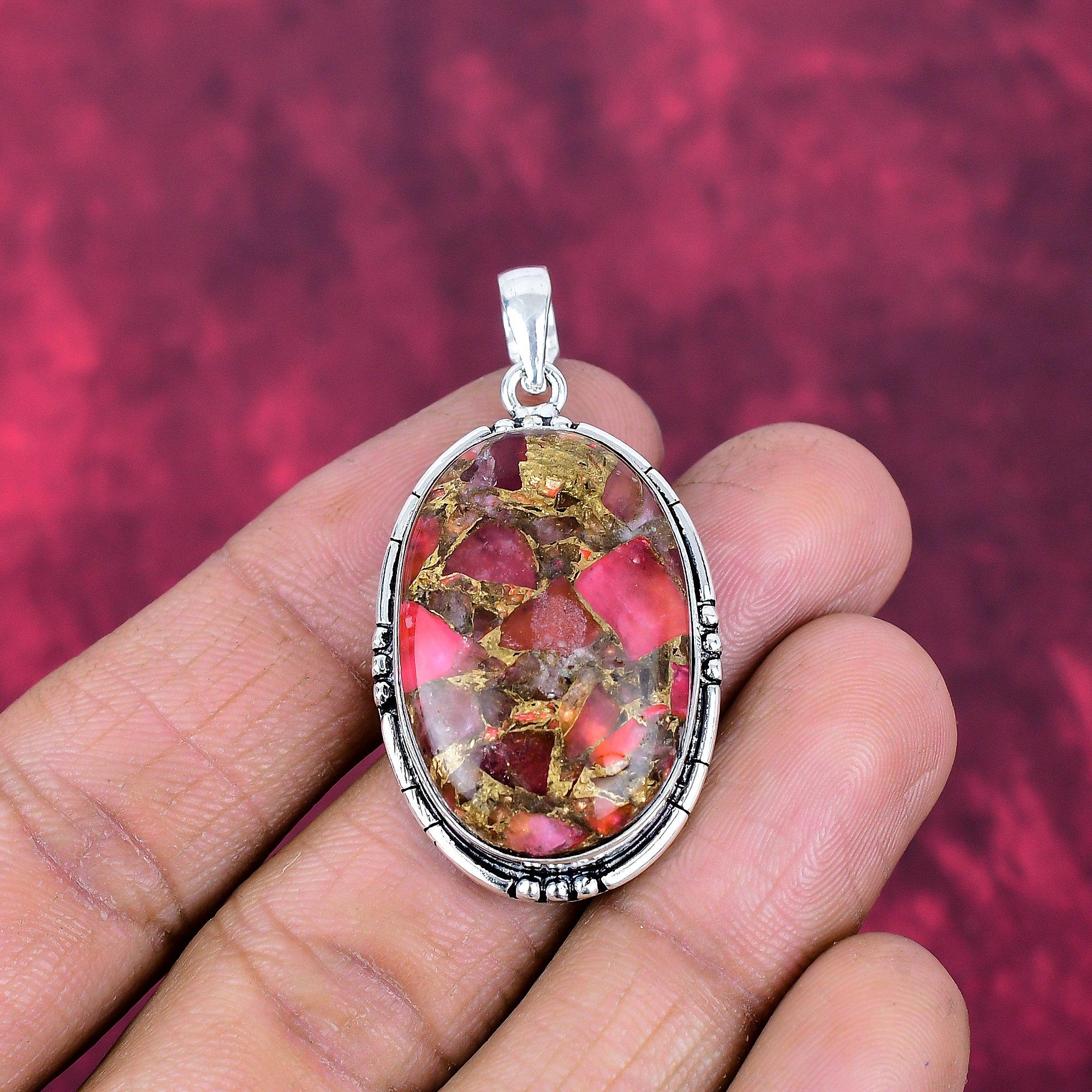 Red Copper Turquoise Pendant, 925 Solid Sterling Silver Jewelry, Gemstone Pendant, Gift For Her Handmade Dainty Jewelry