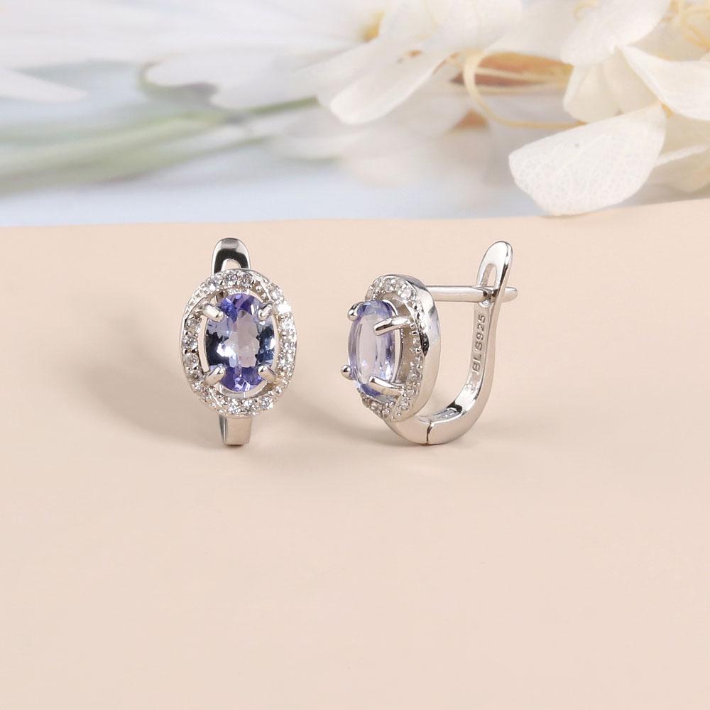 Pendientes de plata con cierre Simple para mujer, joyería fina de tanzanita natural de corte ovalado de 5x7mm, Plata de Ley 925, bonito regalo, novedad de 2023