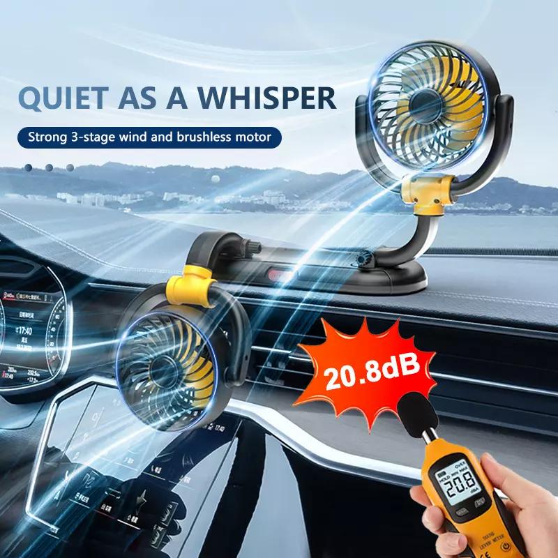 SEAMETAL Car Dual Headed Fan 360° Degree Rotation 2 Speeds Adjustable USB Auto Air Cooling Fan