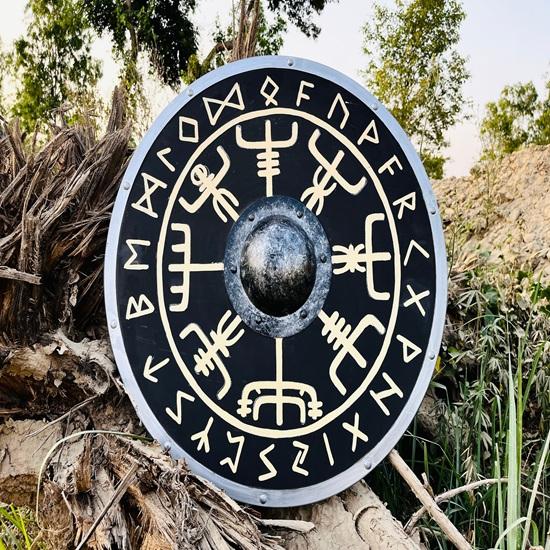 60,96 cm Authentischer Kampfspuren-Wikingerschild Cosplay Kampftauglicher Schild Voll funktionsfähiger Schild Bestes Geschenk für Weihnachten