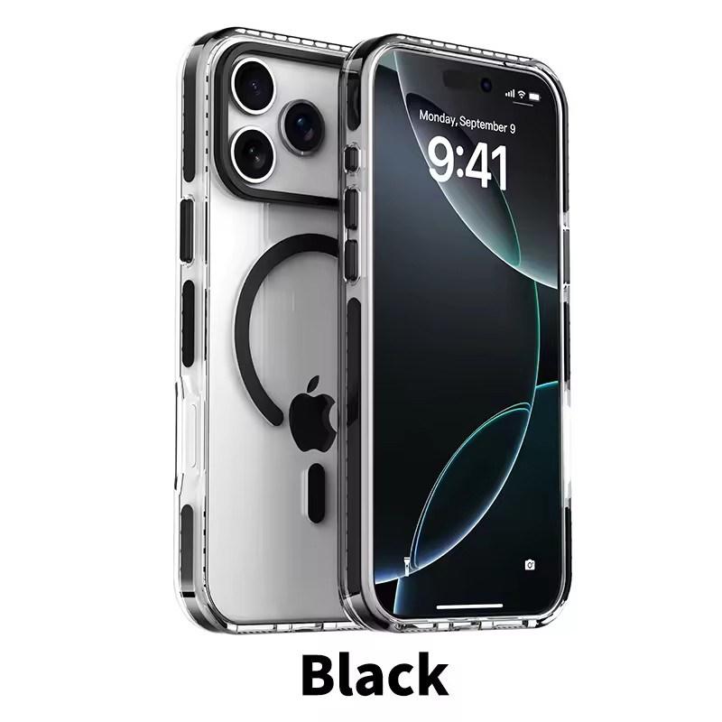 Luxury PE Striped Border Cover For Magsafe Magnetic Wireless Charge Clear Phone Case For iPhone 17 Air 16 E 15 14 13 12 17 Pro Max