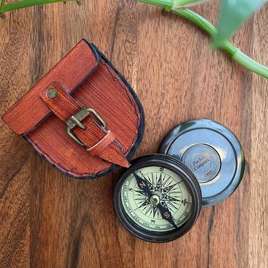 Pocket Brass Compass with Leather Case, Travellers Gift, Handmade Fair Trade Present, Camping Keepsake Pressie, Gift for Campers