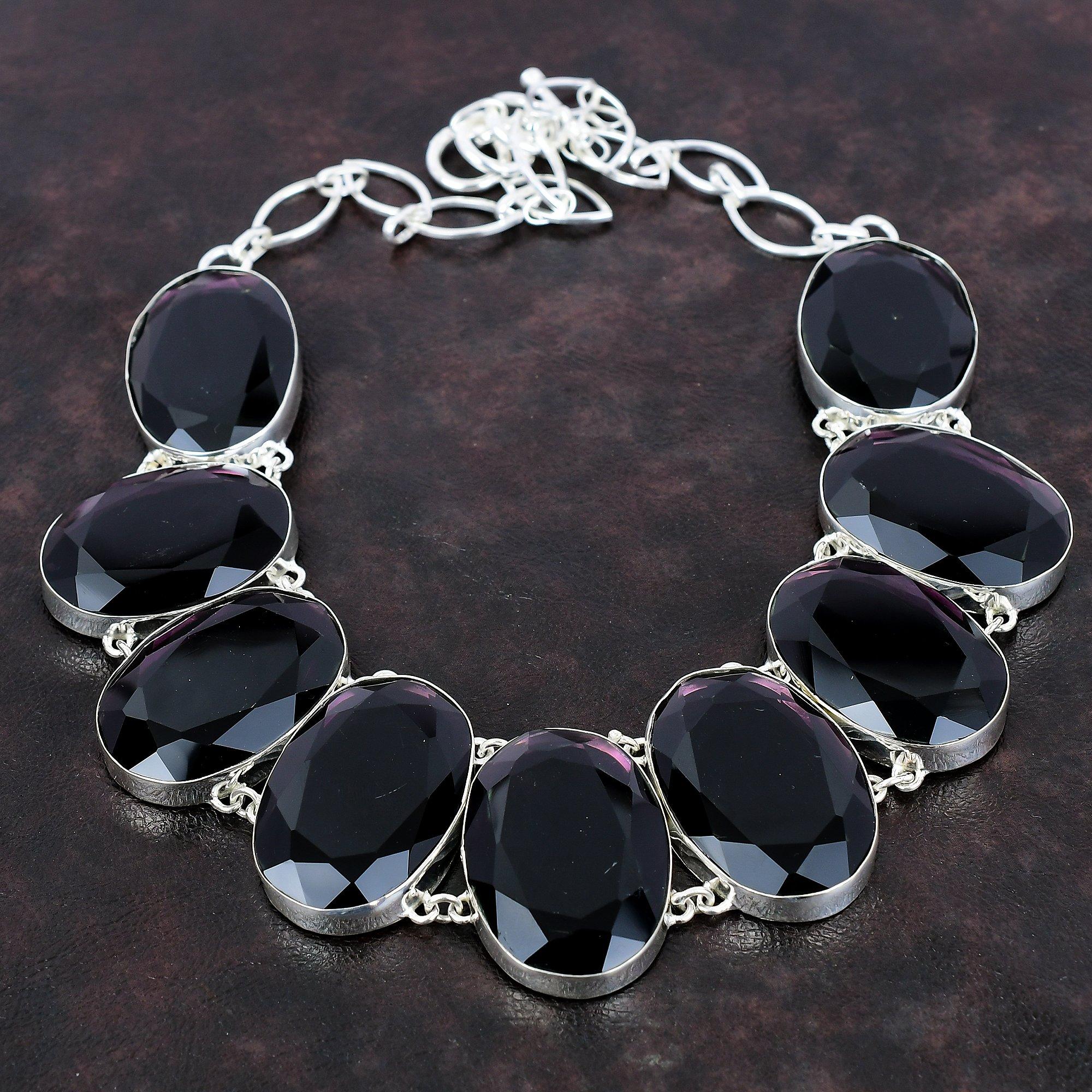 Collier en améthyste africaine à facettes, collier en argent sterling 925, collier à chaîne réglable, bijoux en pierres précieuses, cadeau d'anniversaire, collier fait main