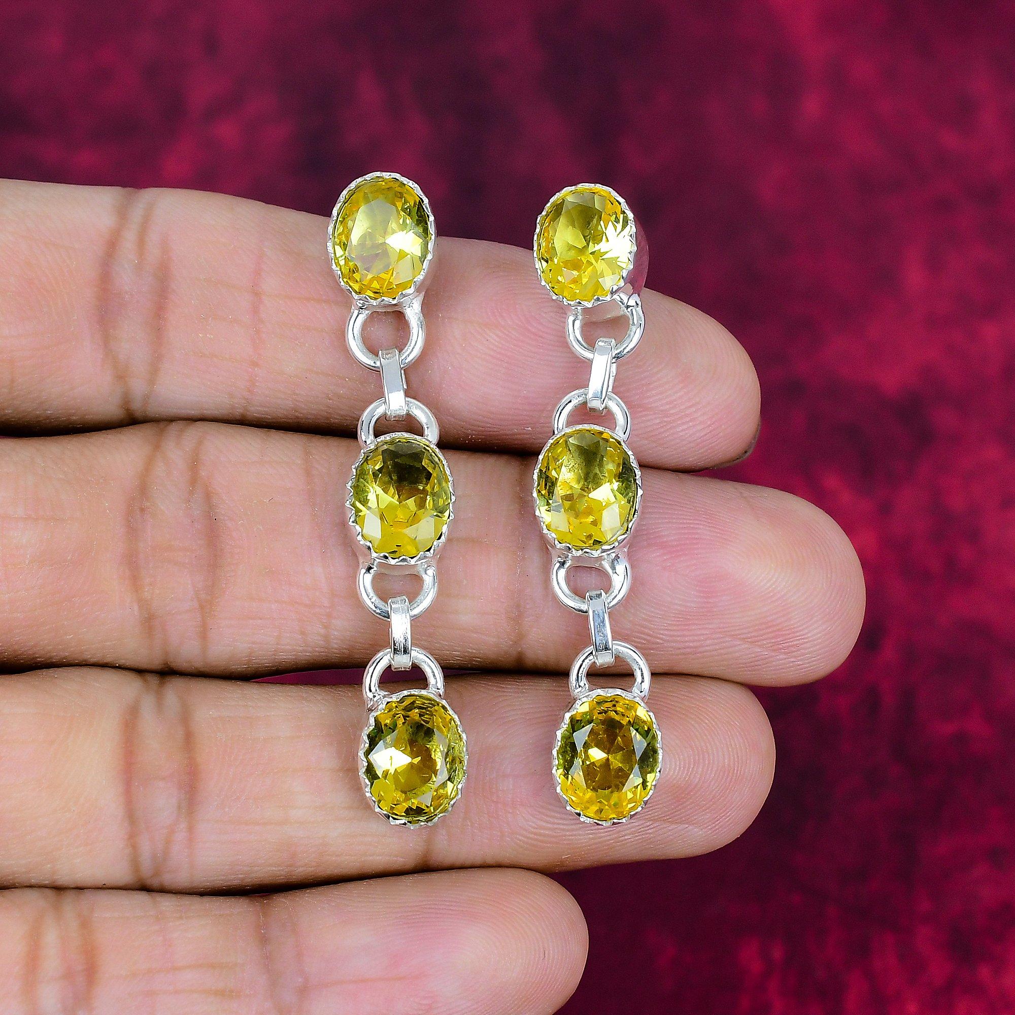 Citrine Earrings, 925 Solid Sterling Silver Gemstone Jewelry, Handmade Earrings, For Thanksgiving
