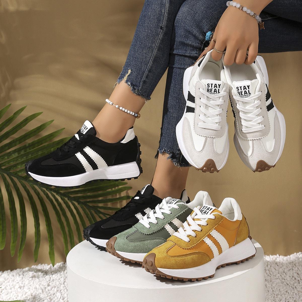 Lente Casual Sportschoenen voor Dames | Dikke Zool, Hoogte Verhogend, Veelzijdig, Retro Casual Schoenen, Gestreept Ontwerp, Damesschoenen, Sportschoenen