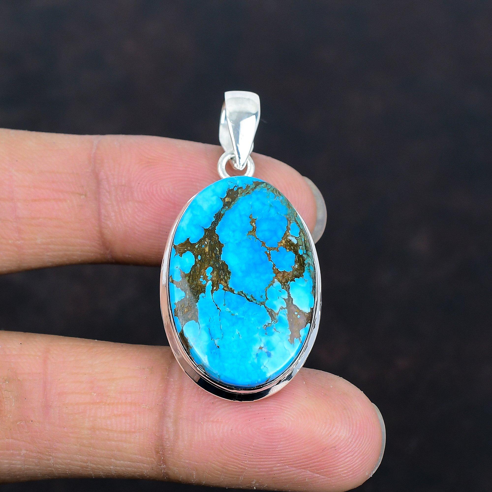 Tibetan Turquoise Pendant Gemstone Pendant 925 Sterling Silver Pendant Unique Style Jewelry Handmade Pendant Silver Jewelry Gifts for Mother