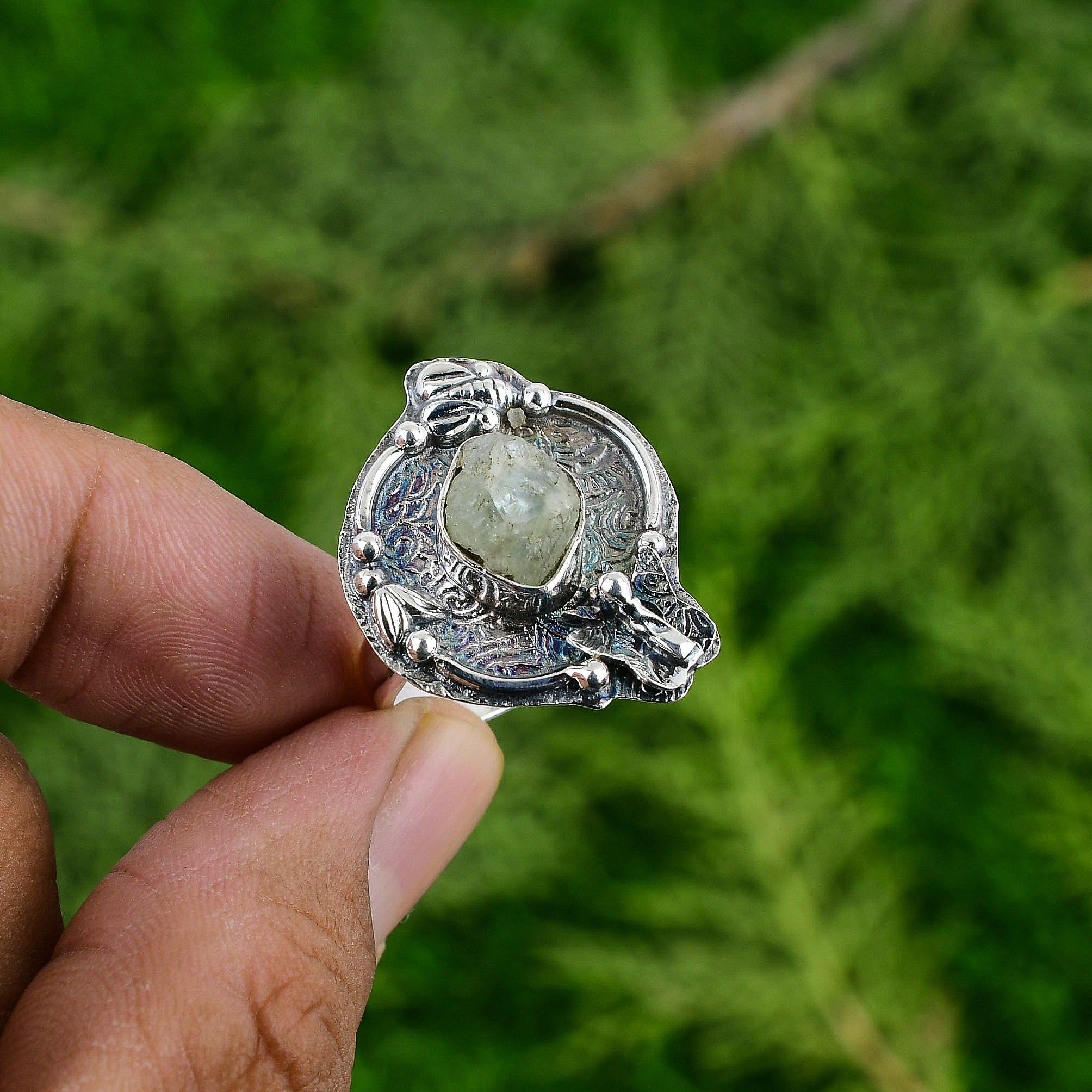 Mothers day Deal 925 Silver Prehnite Rough Gemstone Statement New Ring Jewelry