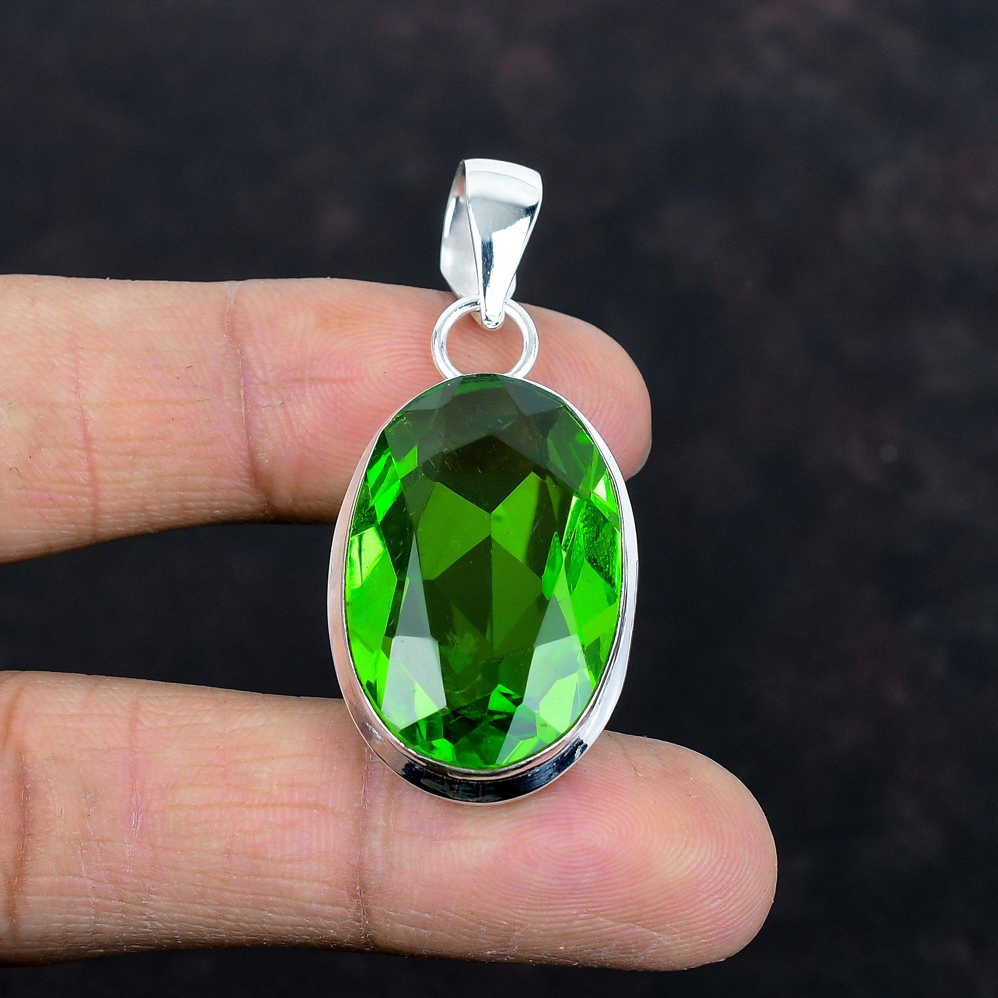 Faceted peridot pendant genuine gemstone jewelry handmade pendant 925 sterling silver pendant peridot jewelry gifts for him designer pendant