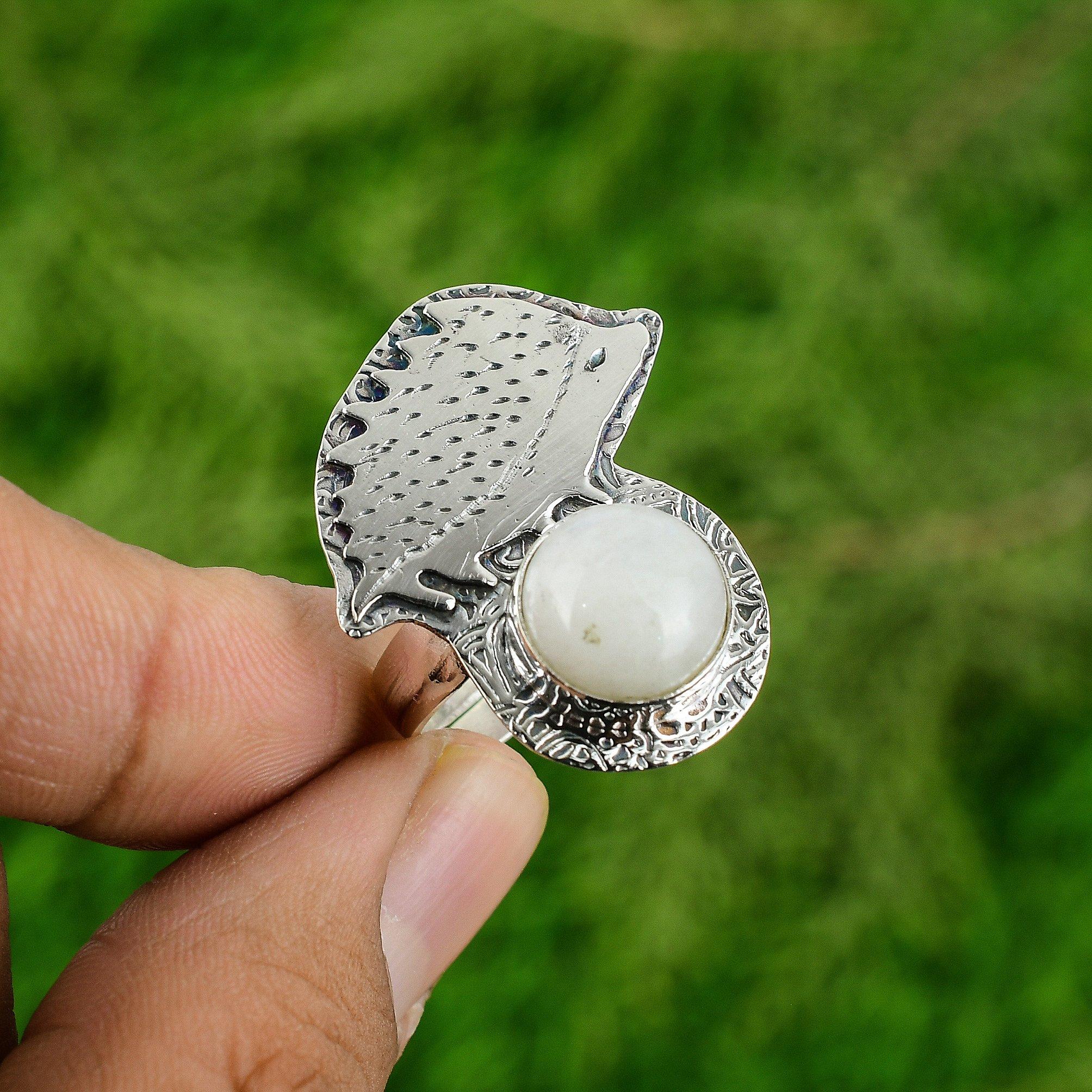 Sterling Silver Round Rainbow Moonstone Stone Statement Anniversary Ring Jewelry