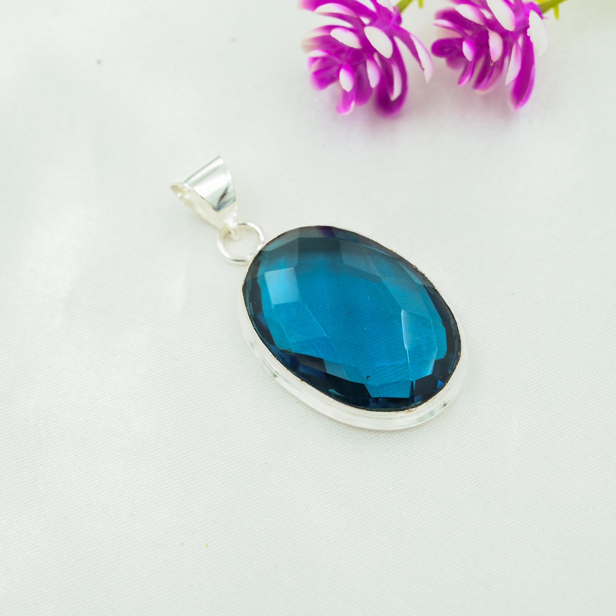 Indicolite Gemstone Pendant, 925 Solid Sterling Silver Pendant, Handmade Antique Jewelry, Gift For Mother Day