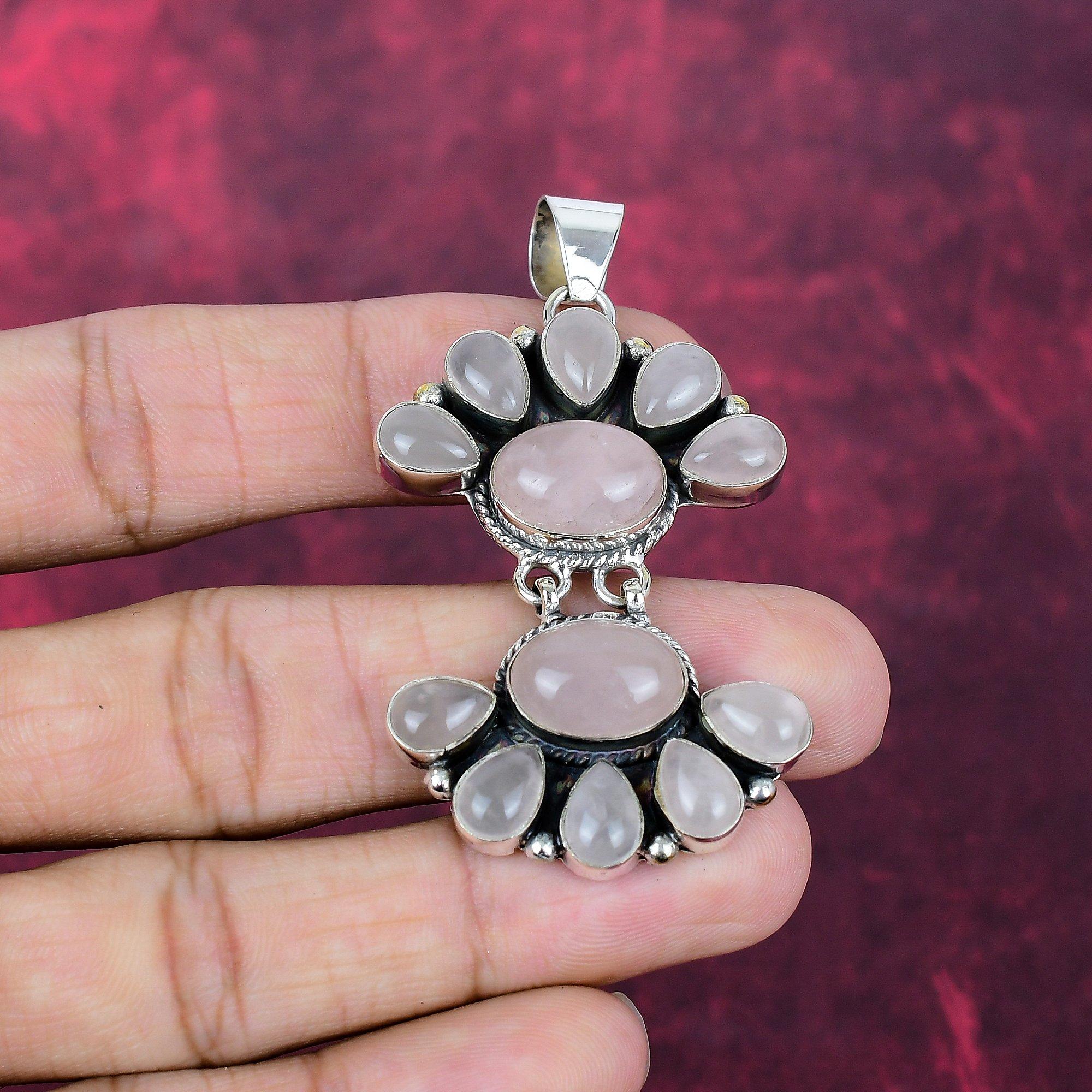 Rose Quartz Gemstone 925 Sterling Silver Handmade Wonderful Jewelry Pendant, Gift for Introverted