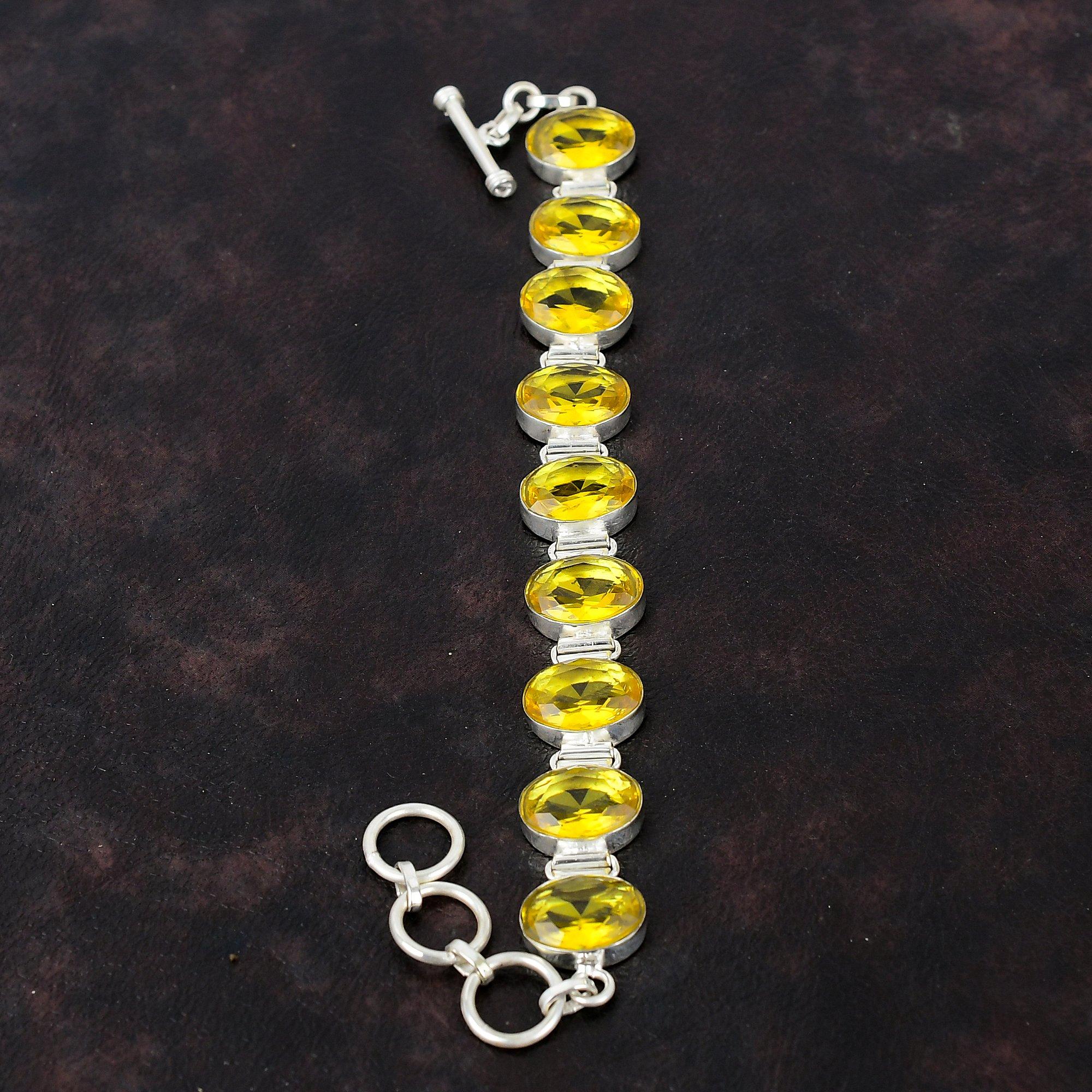 Facettiertes Citrin-Armband, natürliches Edelstein-Armband, 925er Sterlingsilber-Armband, verstellbares Kettenarmband, handgefertigter Schmuck, Geschenk zur Hochzeit