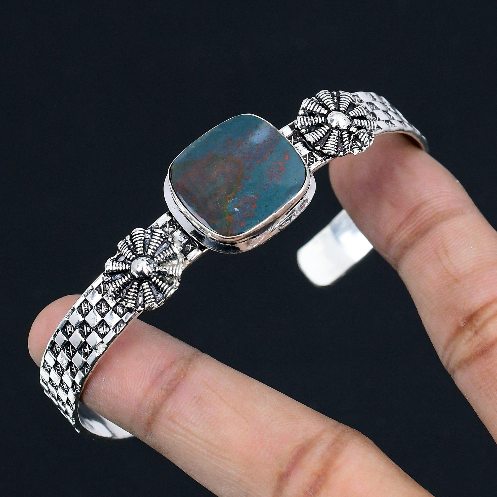 Daughters Day Sale 925 Silver Bloodstone Stone Boho Artisan Wife Bangle Bracelet
