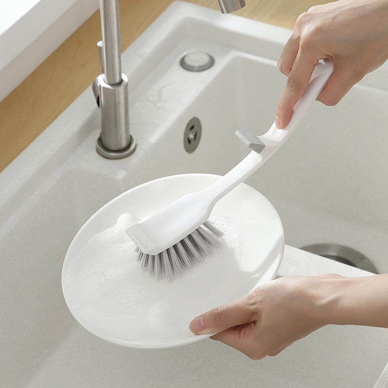 Long Handle Kitchen Pot Brush Vertical Dishwashing Brush Kitchen Sink Stove Decontamination Non-stick Easy Oil Pot Brush