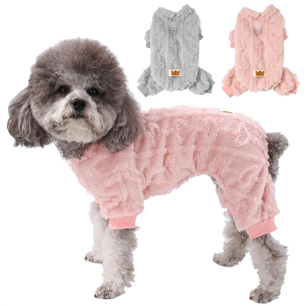 Warm Soft Dog Jumpsuits For Small Medium Dogs Cats Love Print With D-ring Puppy Sweater Clothes Teddy Chihuahua Costume