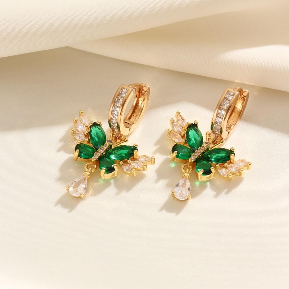 1 Pair Fashion Butterfly Water Drops Zirconia Dangle Earrings for Women Golden Earring Jewelry Wedding Party Accessories