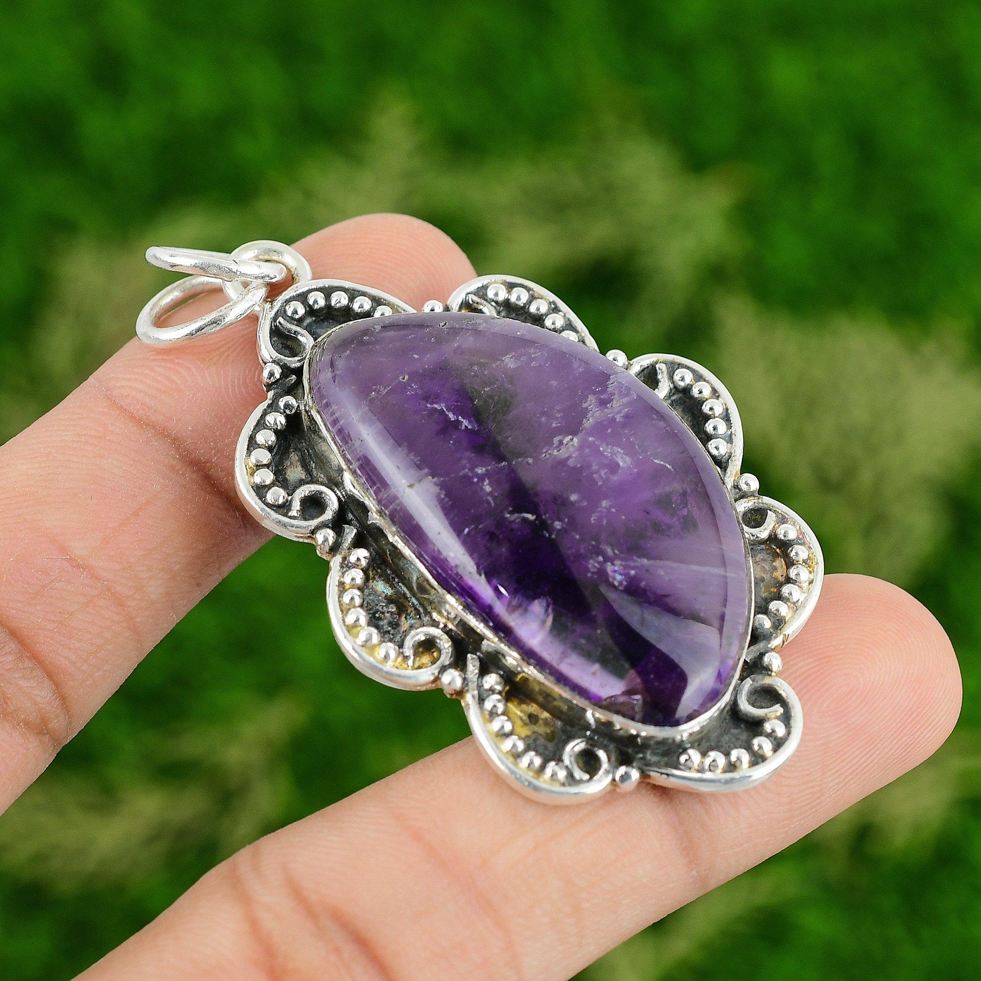 Oval Star Amethyst Gemstone Art Deco Wedding Pendant Jewelry 925 Sterling Silver