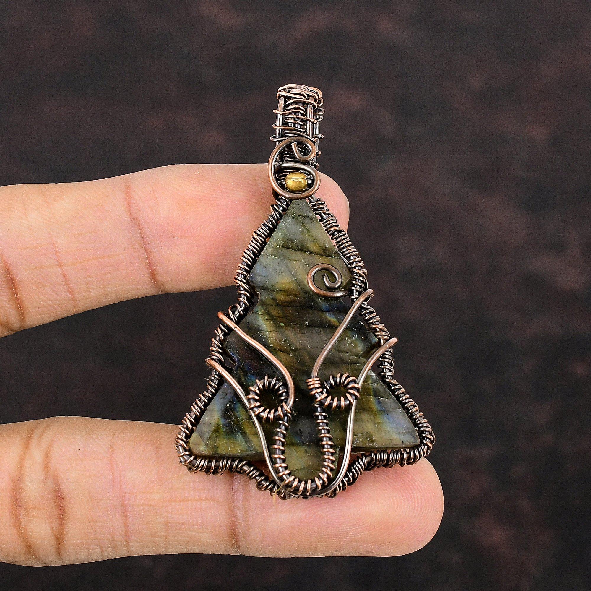 Labradorite Gemstone Pendant Copper Wire Wrapped Pendant Christmas Tree Pendant Handmade Copper Wire Jewelry Gift For Her Designer Pendants