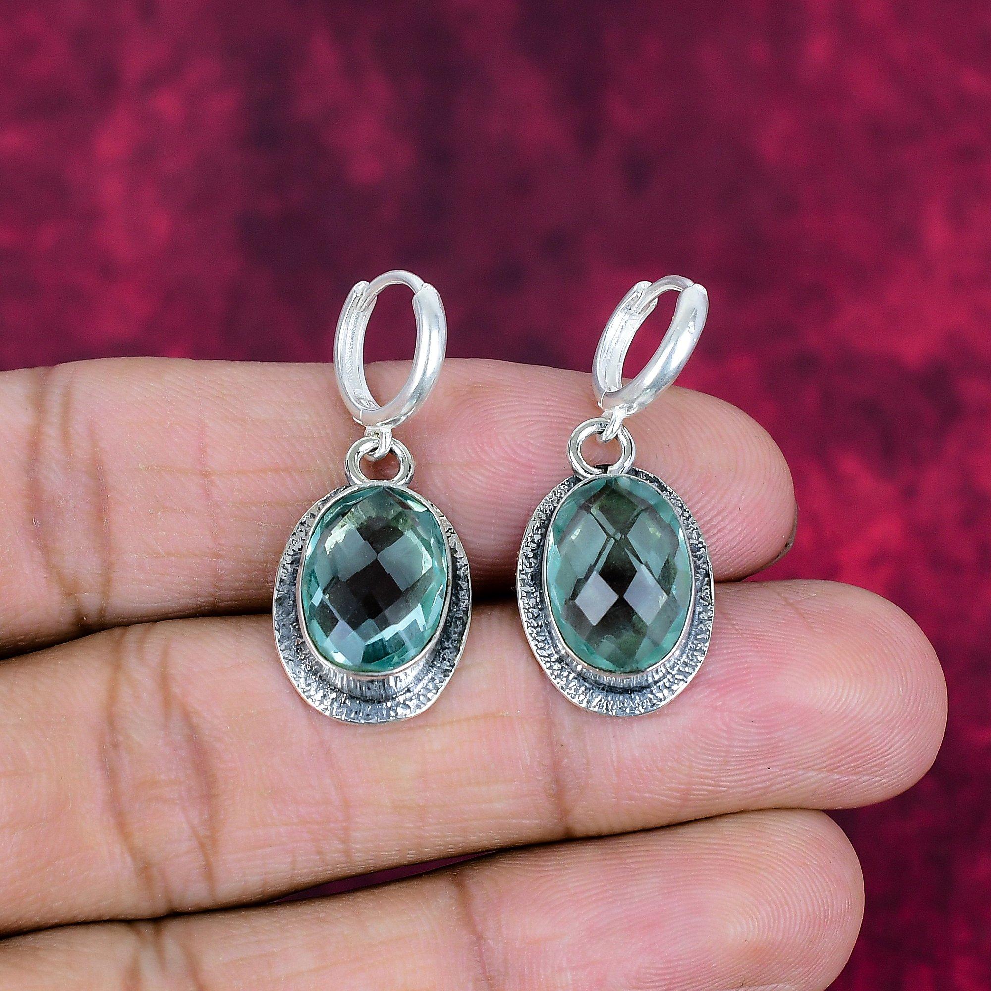 Aqua Apatite Earrings, 925 Solid Sterling Silver Earrings Handmade Gemstone Jewelry, Gifts For Wife Brand New Earrings