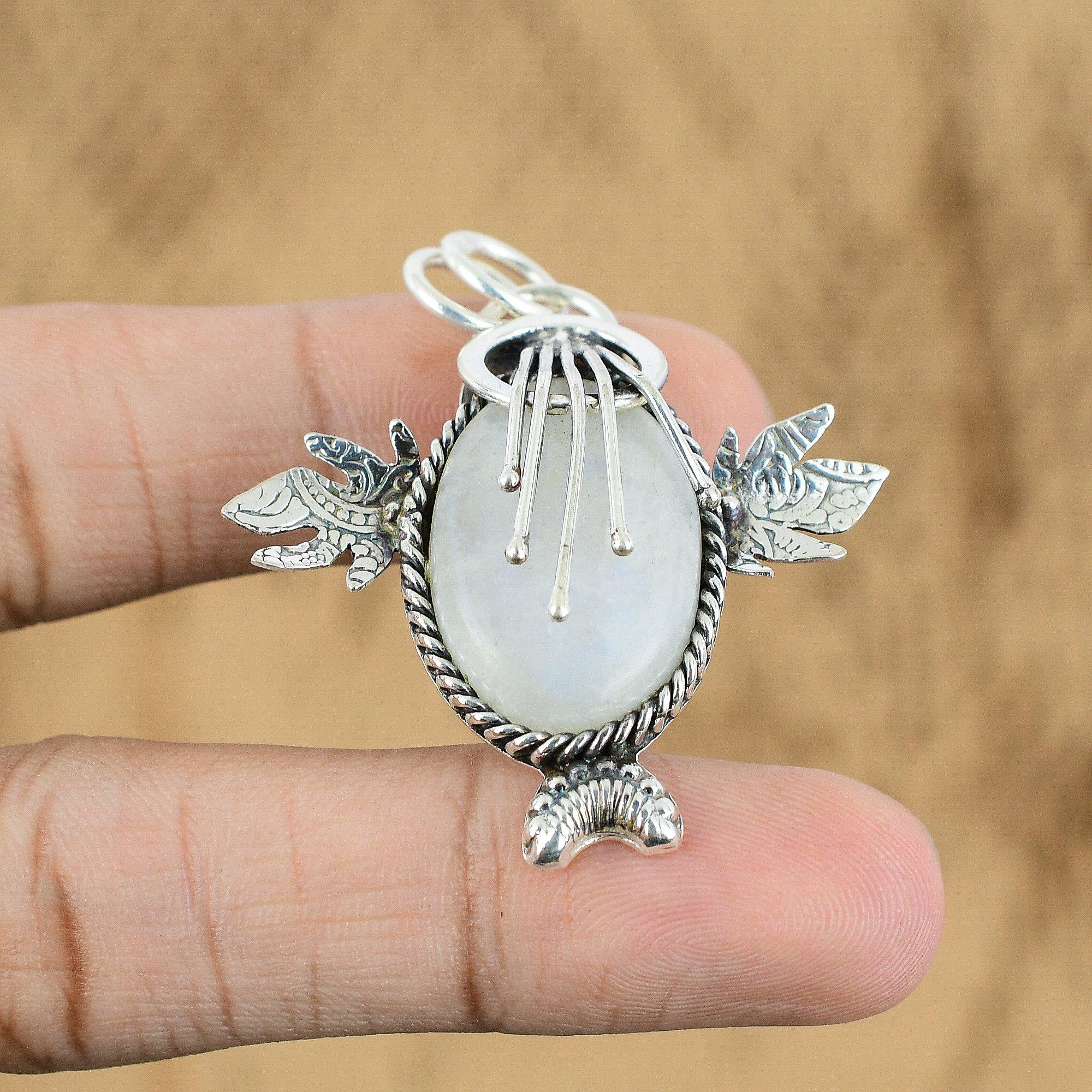 Wedding Gift For Her 925 Silver Natural Rainbow Moonstone Gemstone Pendant
