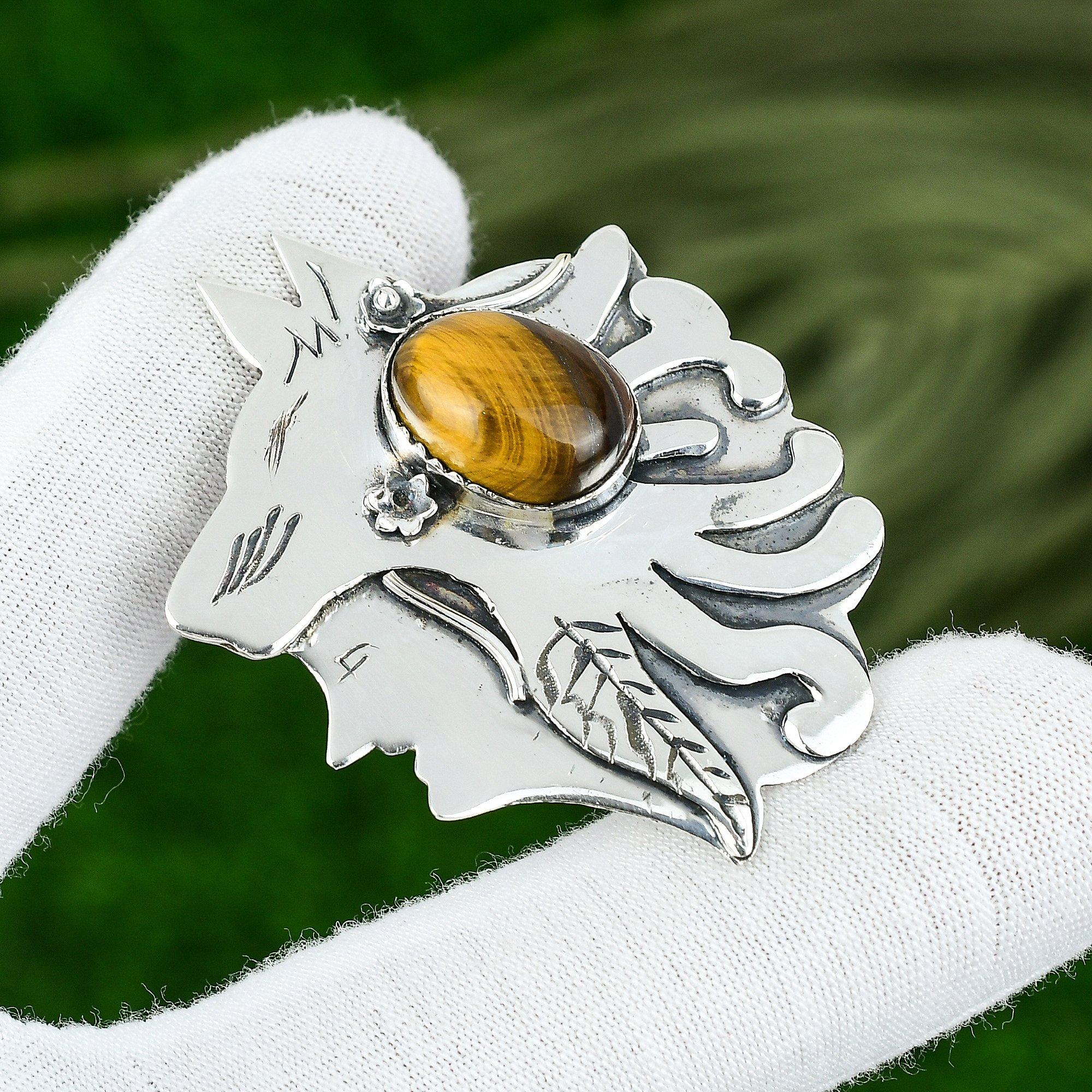 Sterling Silver Oval Tiger Eye Gemstone Sacral Chakra Anniversary Bezel Pendant